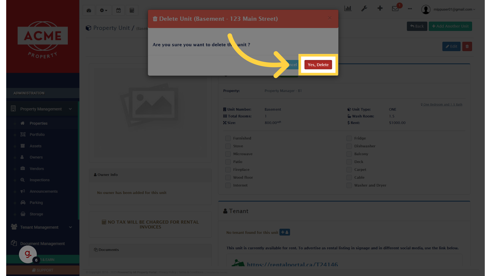 Click 'Yes, Delete'