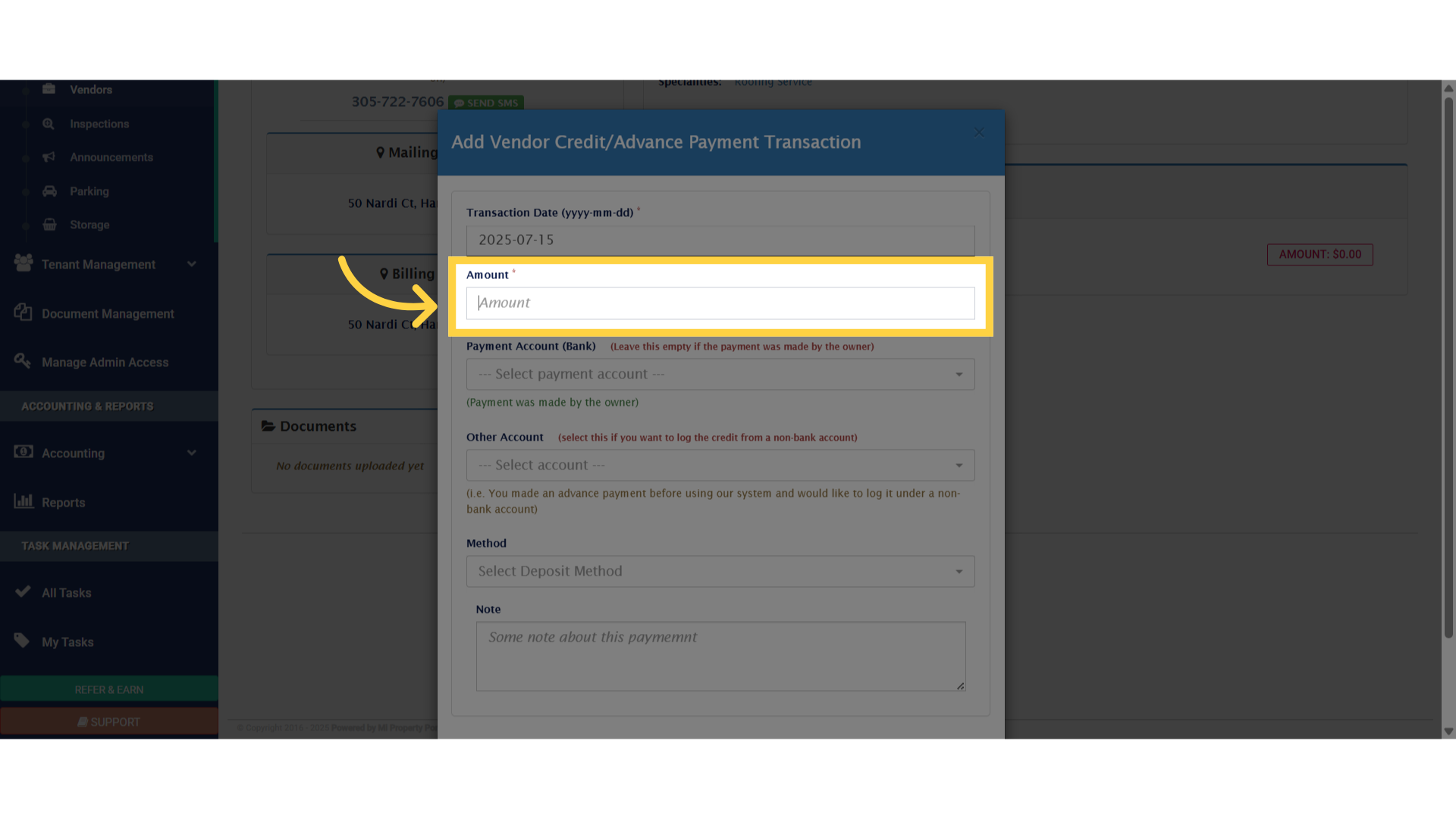 Click 'Amount *'