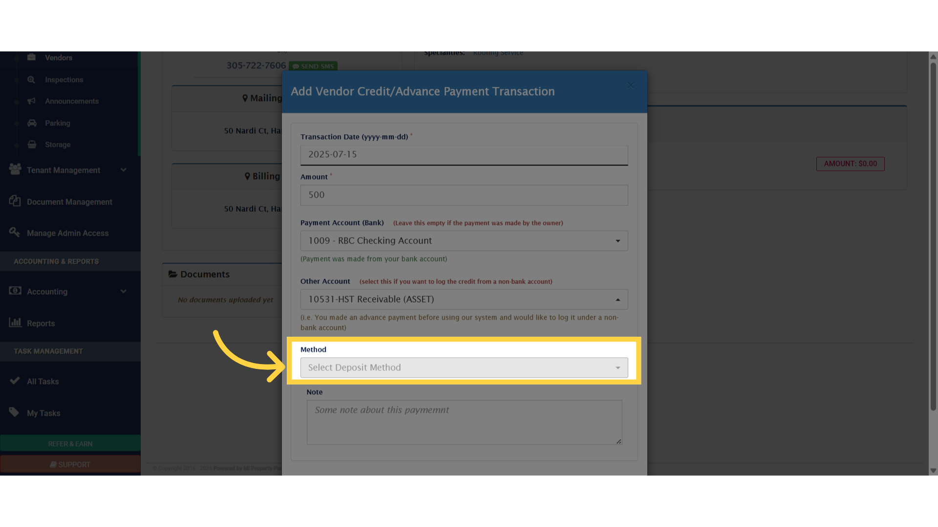 Click 'Select Deposit Method'