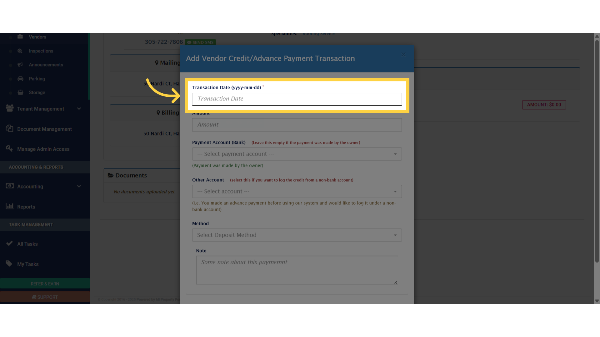 Click 'Transaction Date (yyyy-mm-dd) *'