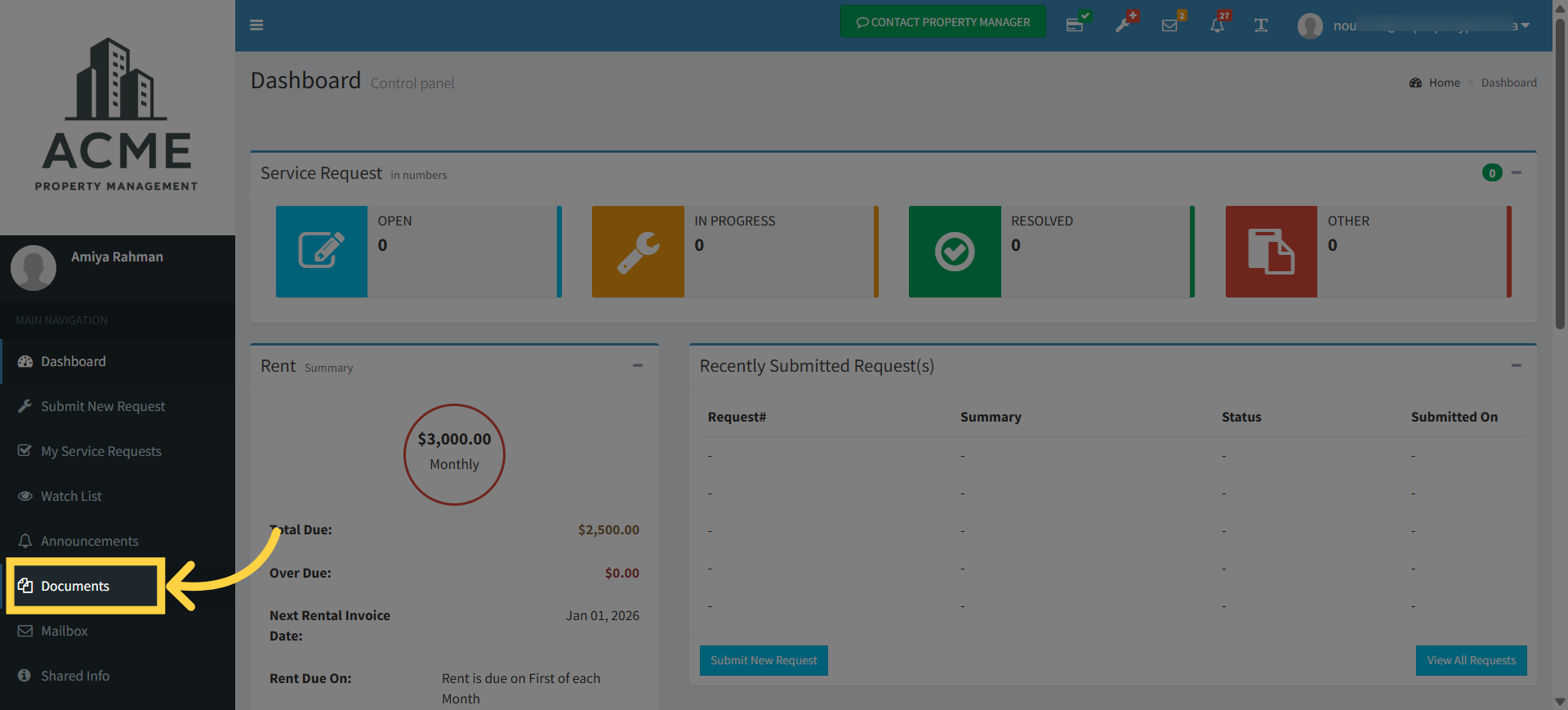Navigate to Documents Tab