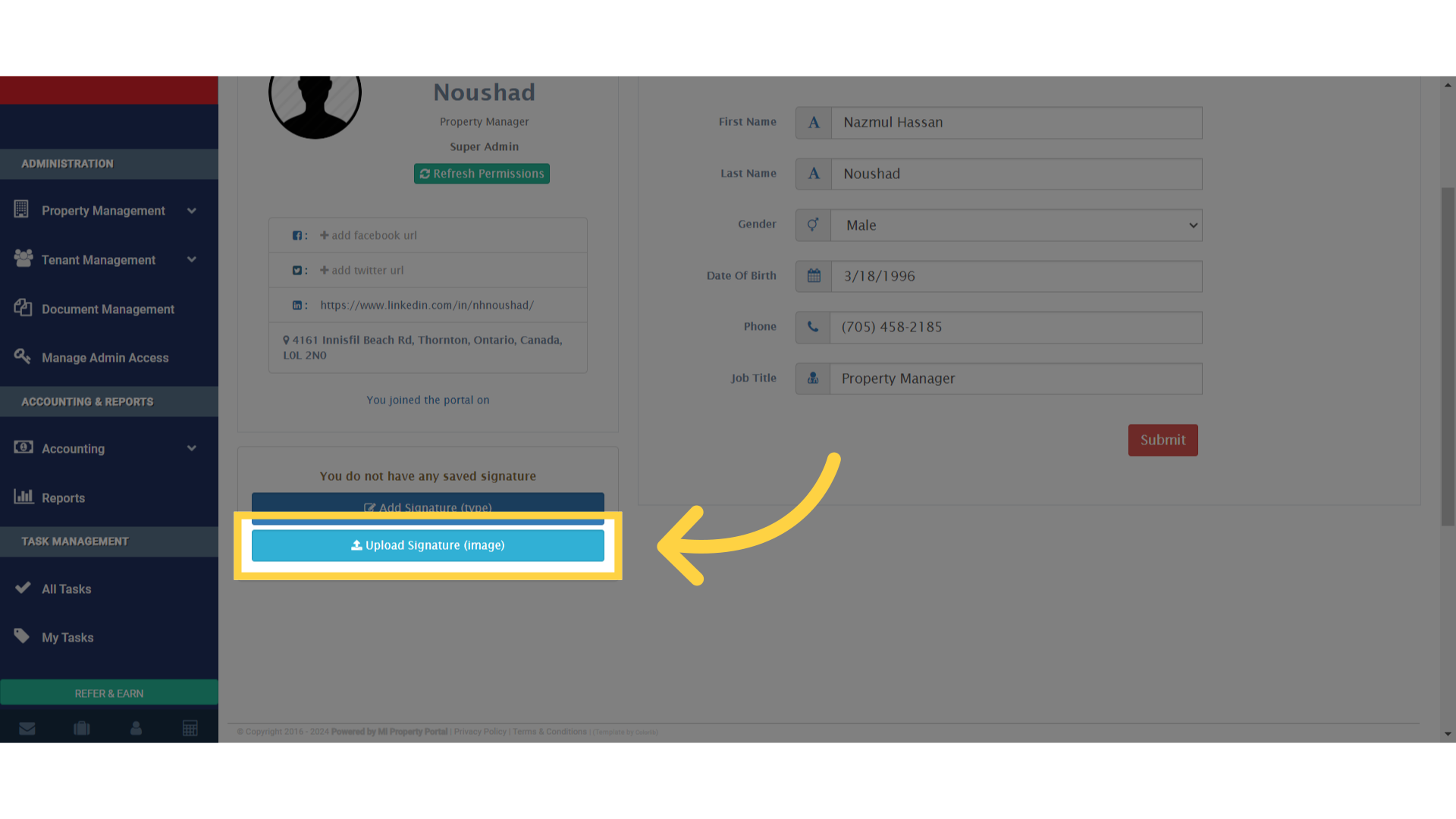 Click 'Upload Signature (image)'