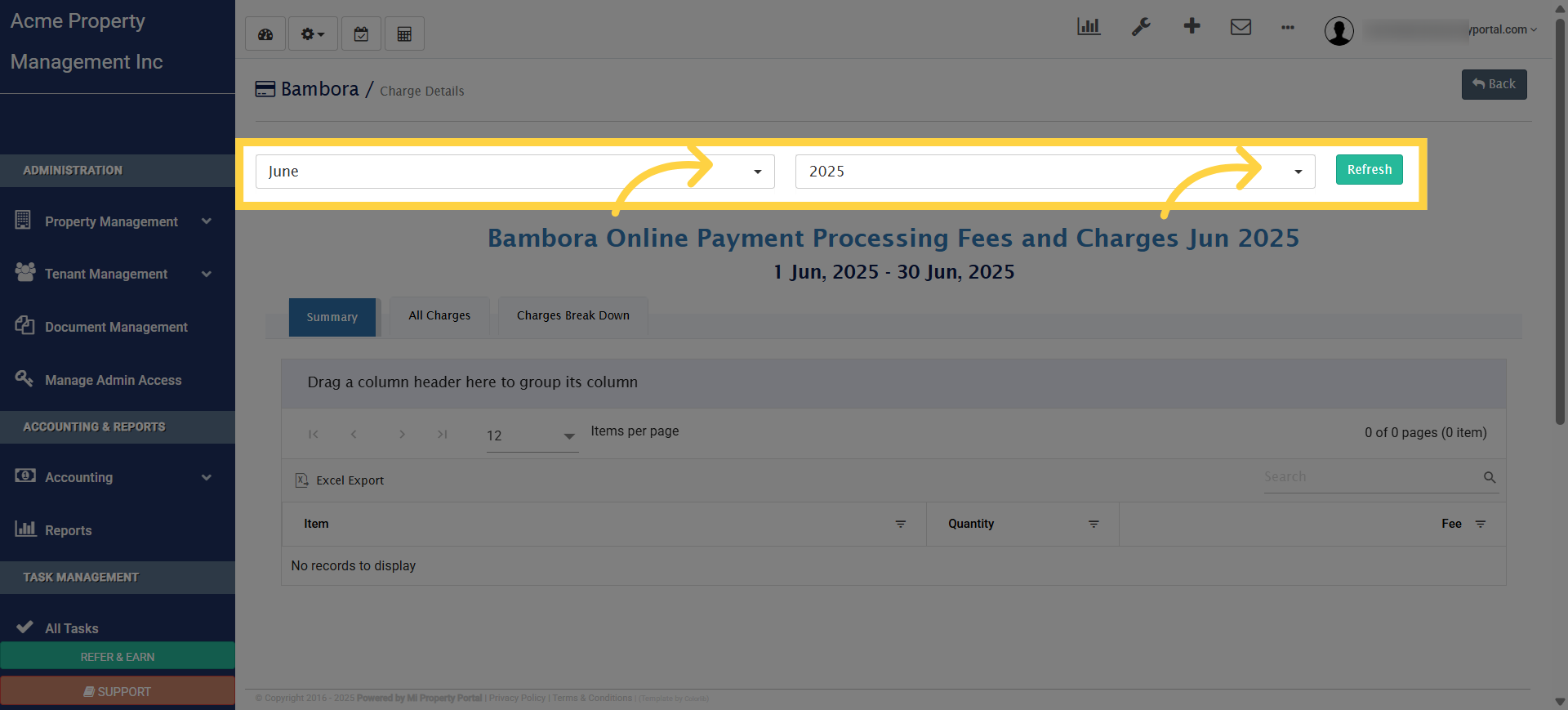 Click 'Bambora / Charge Details'