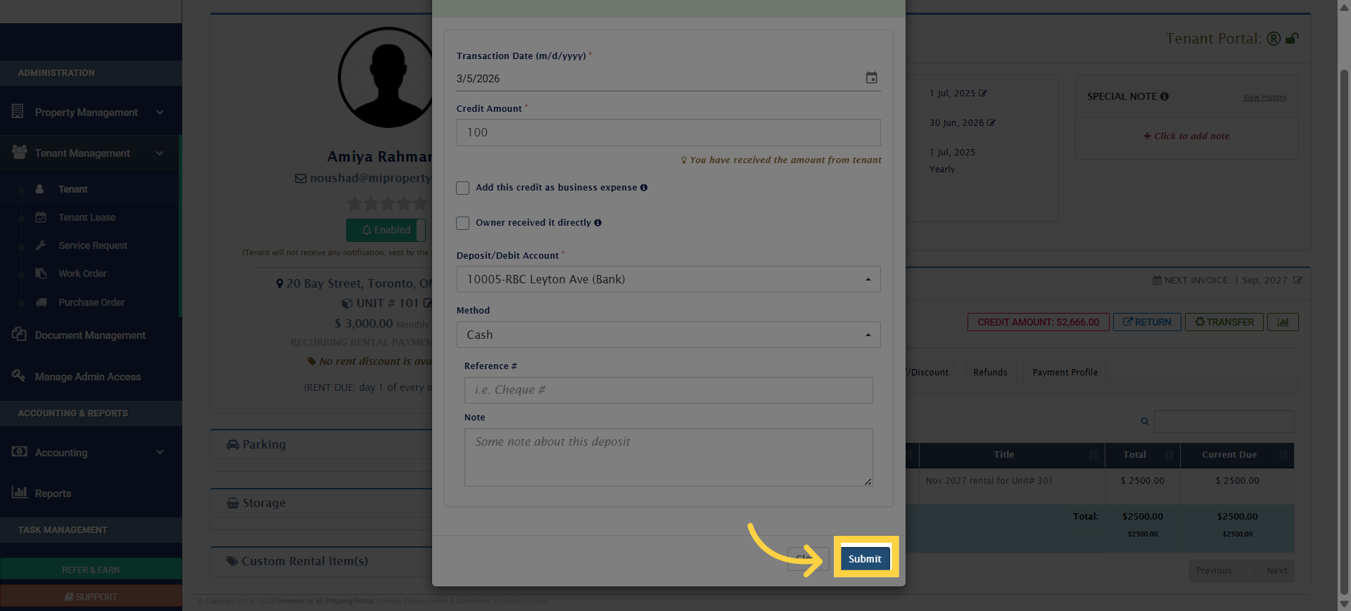 Submit Tenant Credit