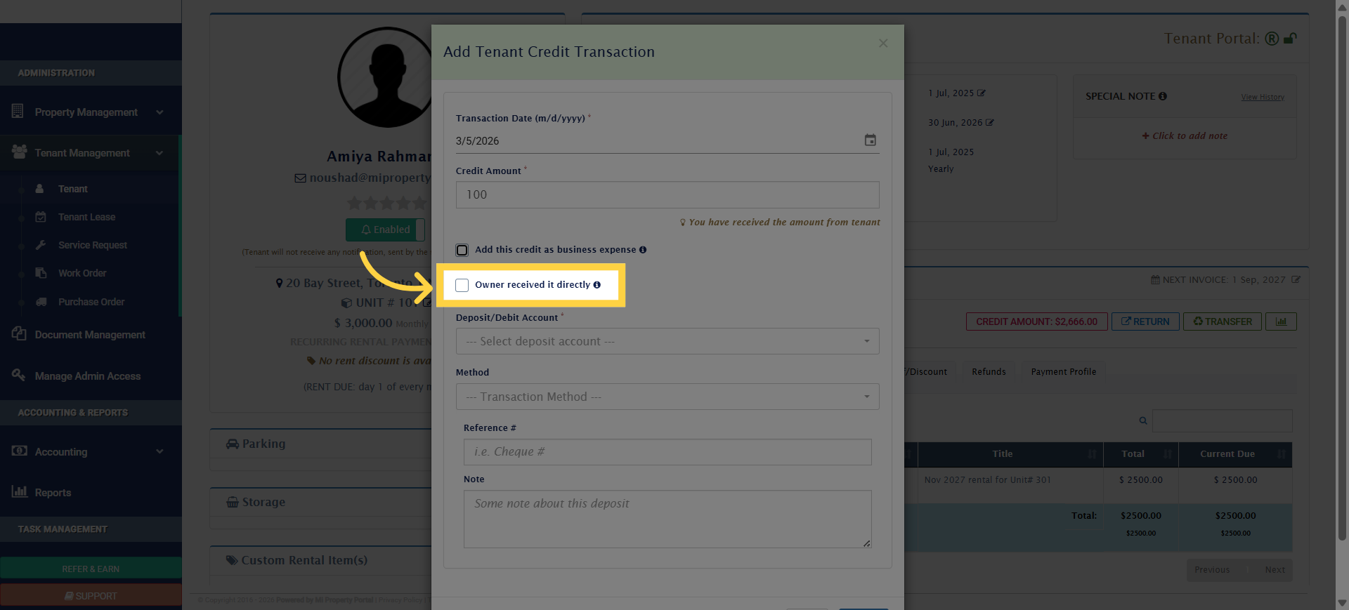 Toggle Owner Receipt Option