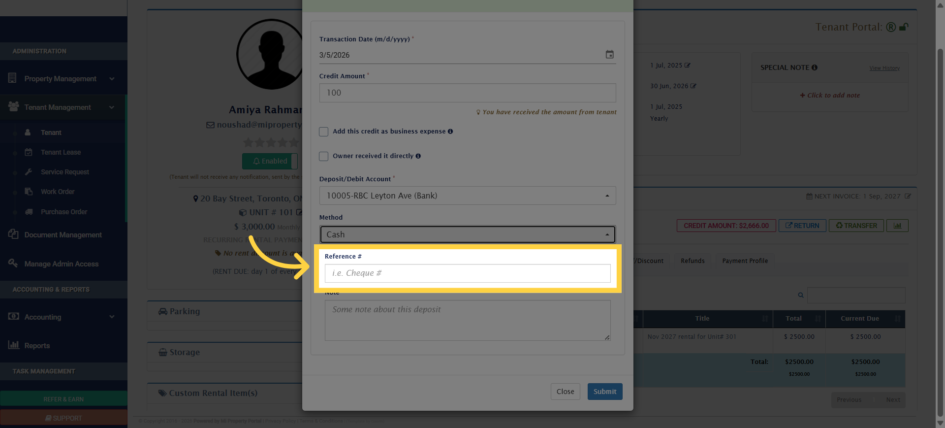 Access Transaction Note Field
