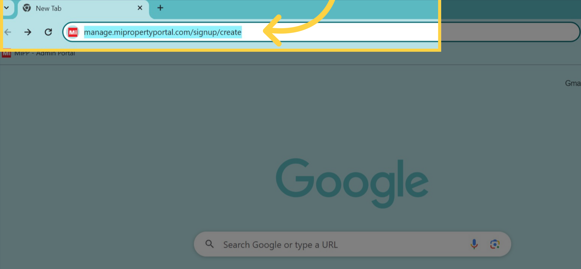 Search 'manage.mipropertyportal.com/signup/create'. Hit Enter