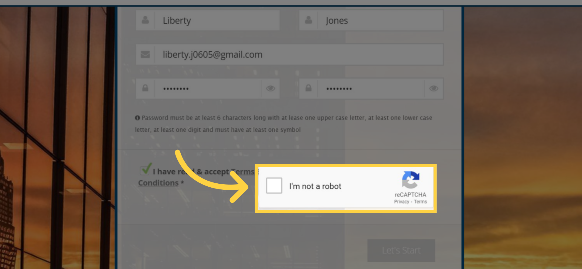 Click on the 'I am not a robot' box, to complete verification