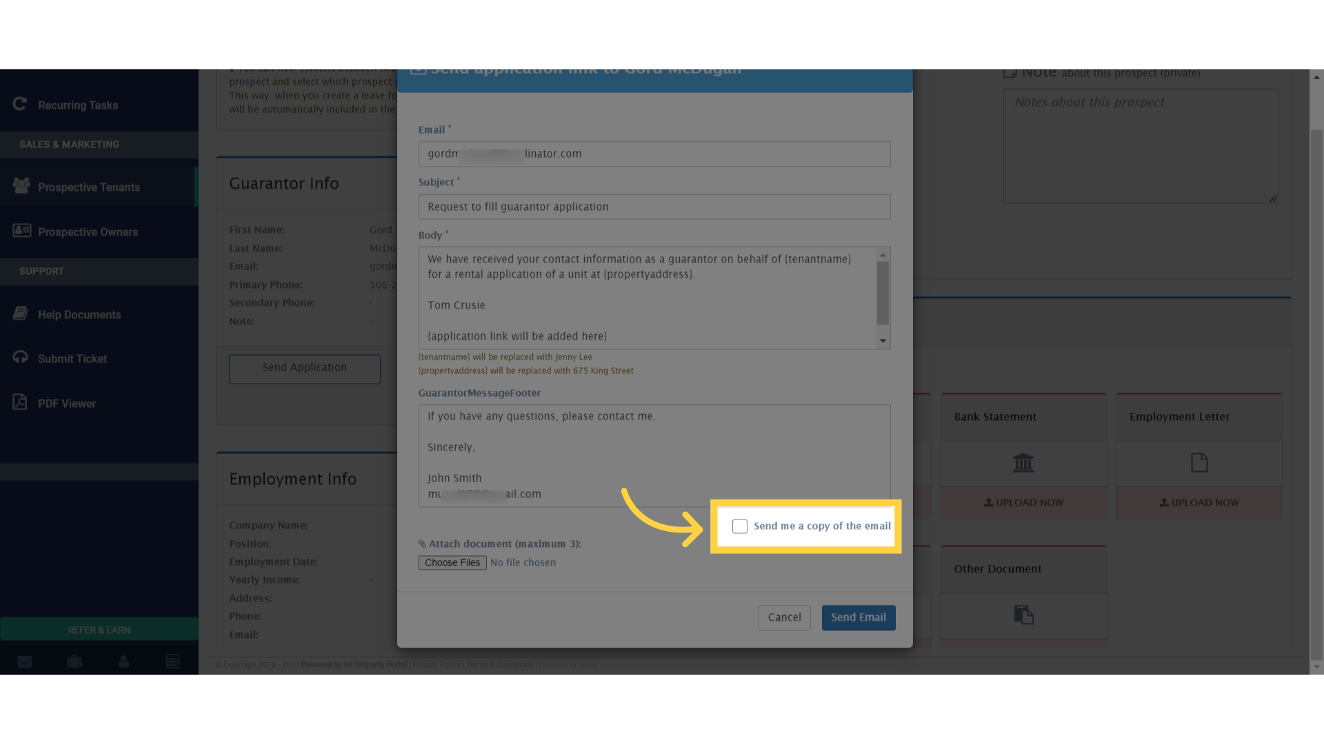To receive a copy of the email by checking the 'Send me a copy of the email' box for your records