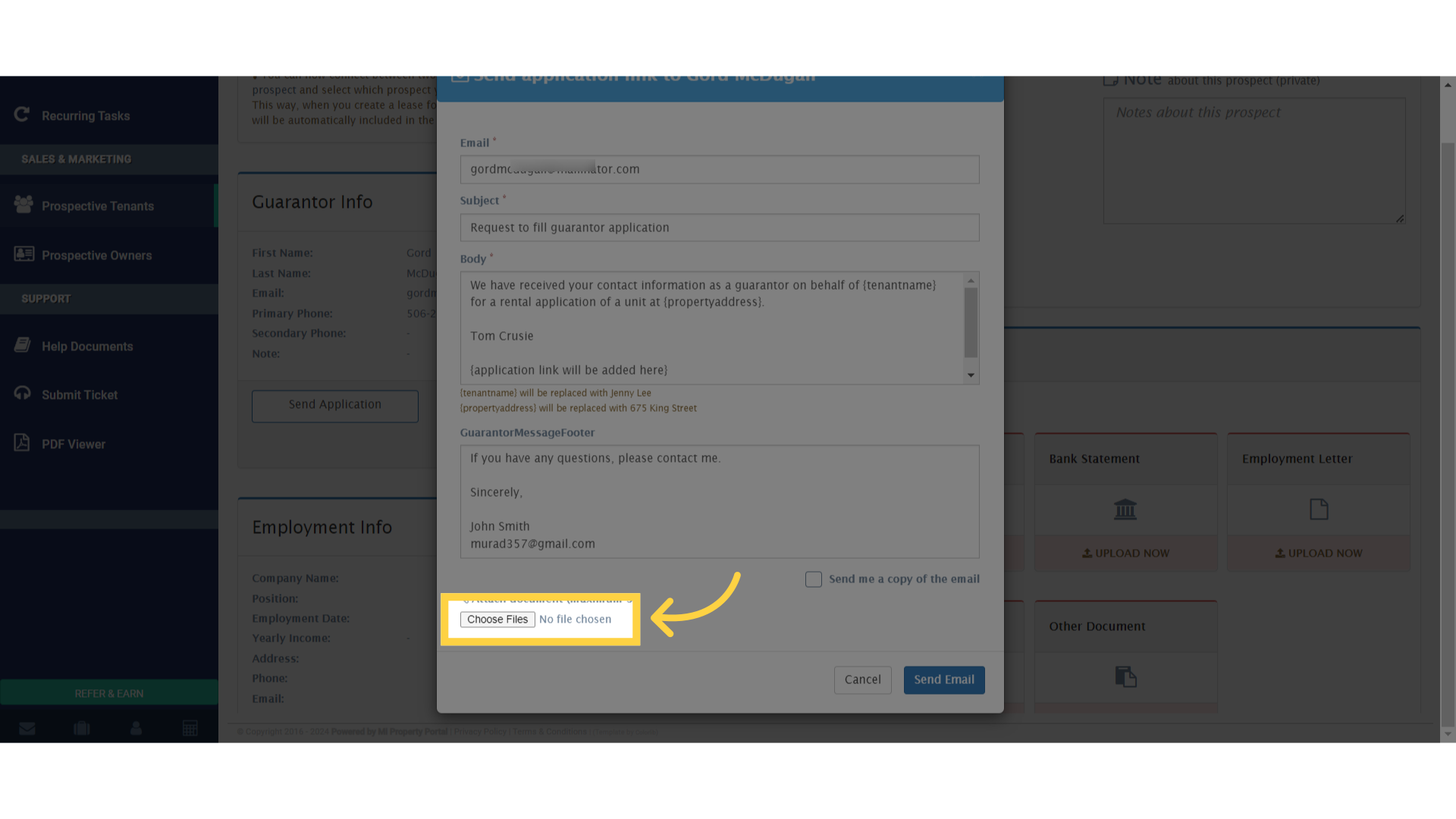 Attach any required documents by clicking on 'Choose Files'