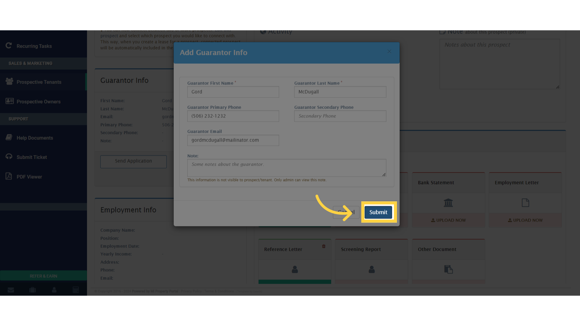 Once you have entered all necessary details, click on 'Submit' to save the information