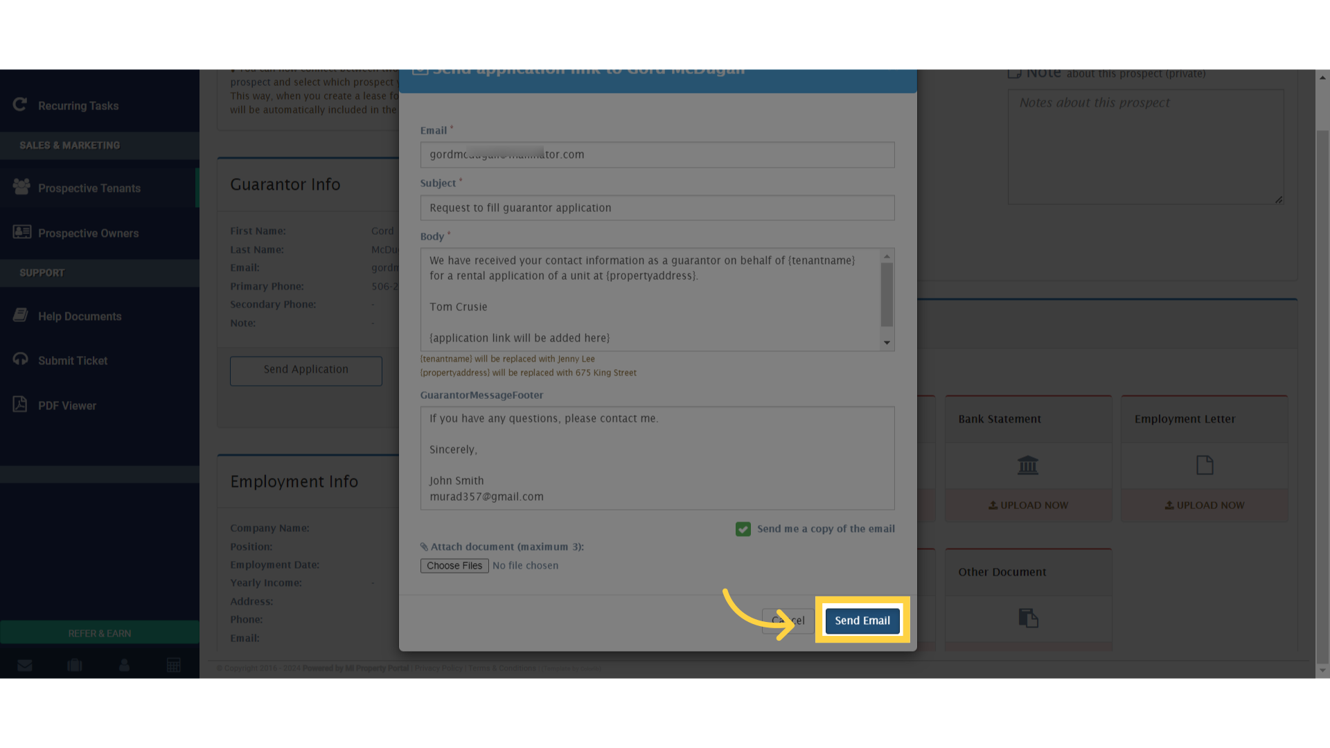 Finally, click on 'Send Email' to dispatch the application