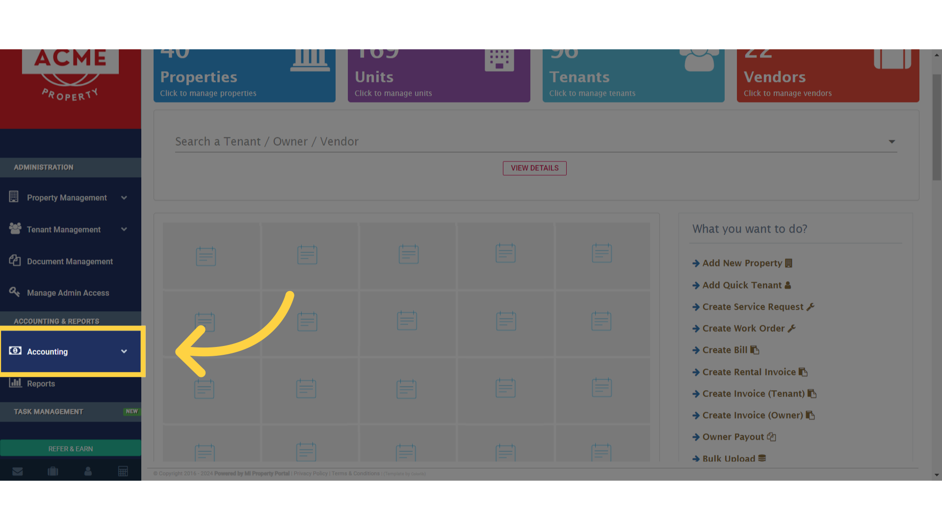 Click on 'Accounting' on the left sidebar of the Dashboard