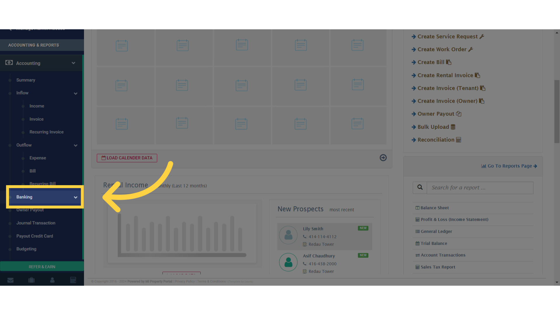 Scroll down to the 'Banking' dropdown