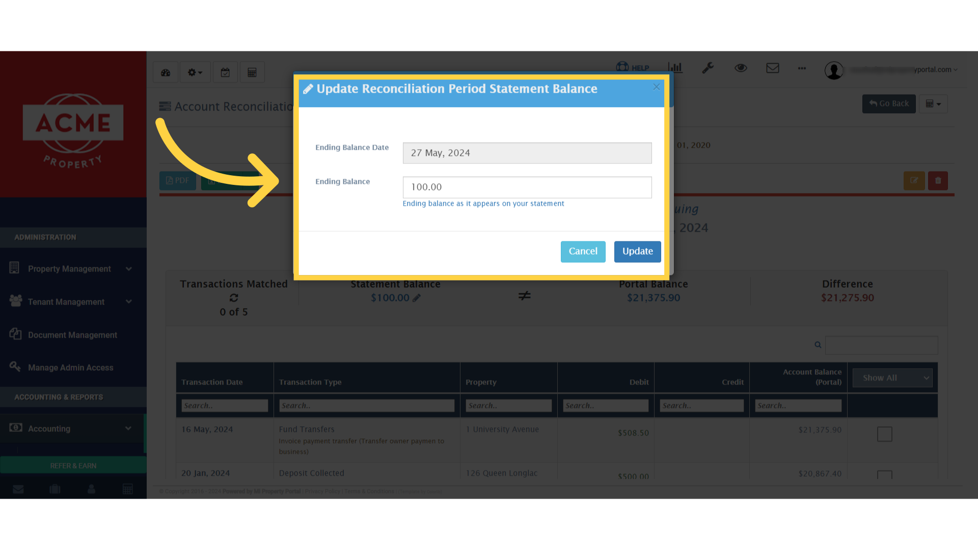 Enter the correct information and click on 'Update.'