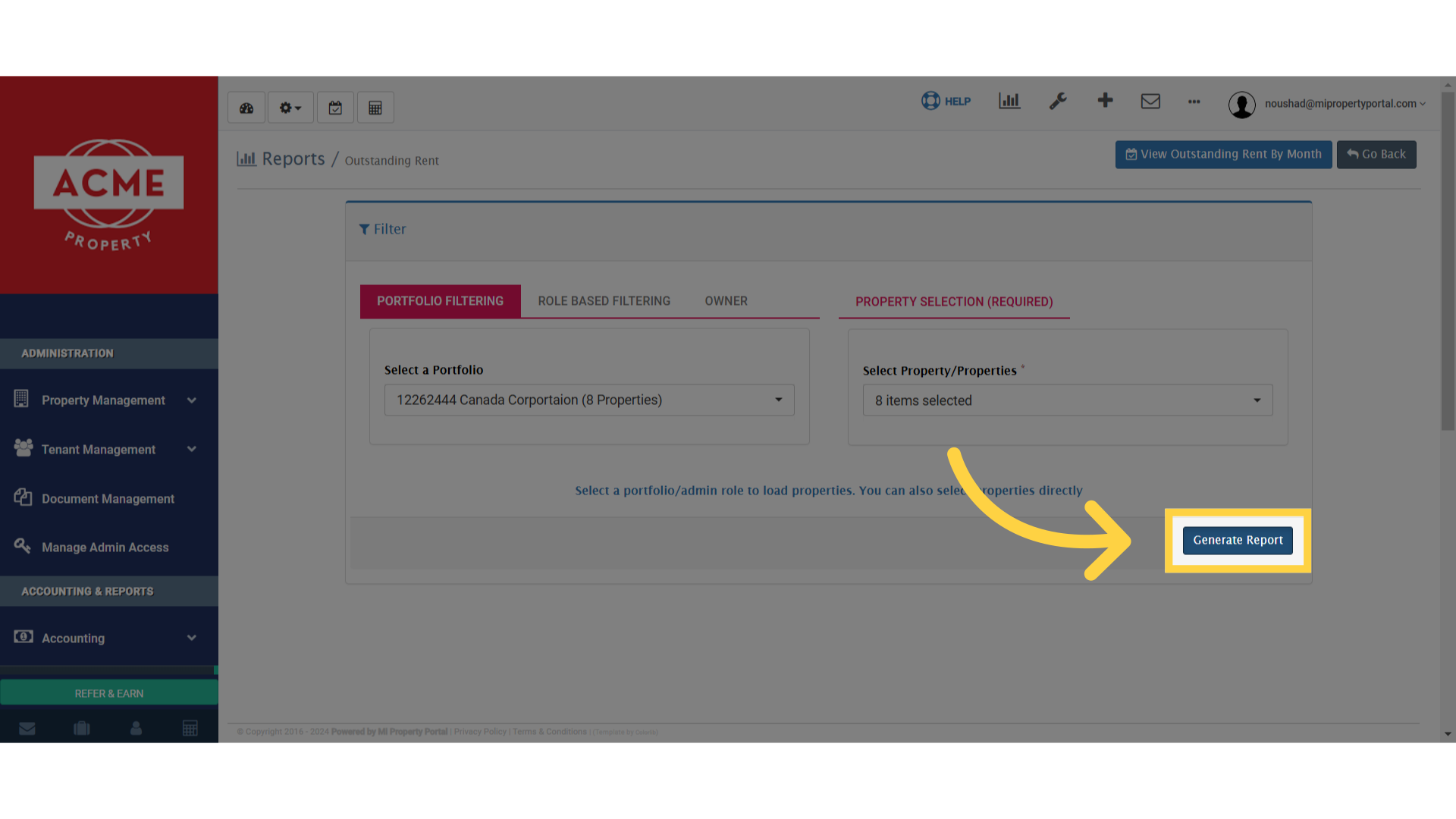 Click 'Generate Report'