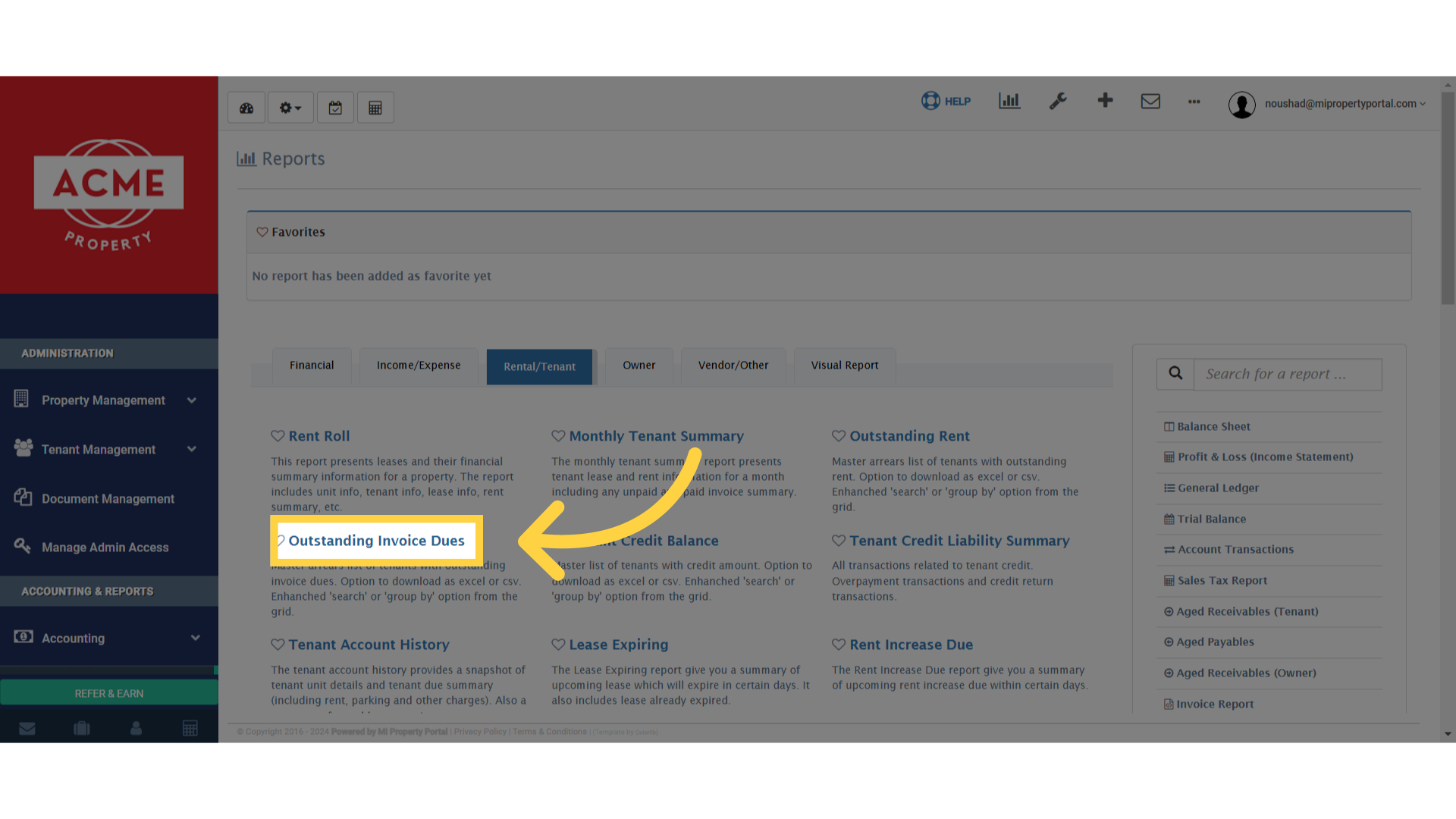 Click 'Outstanding Invoice Dues'