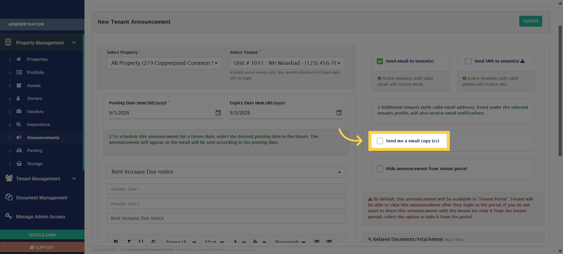 Click 'Send me a email copy (cc)'