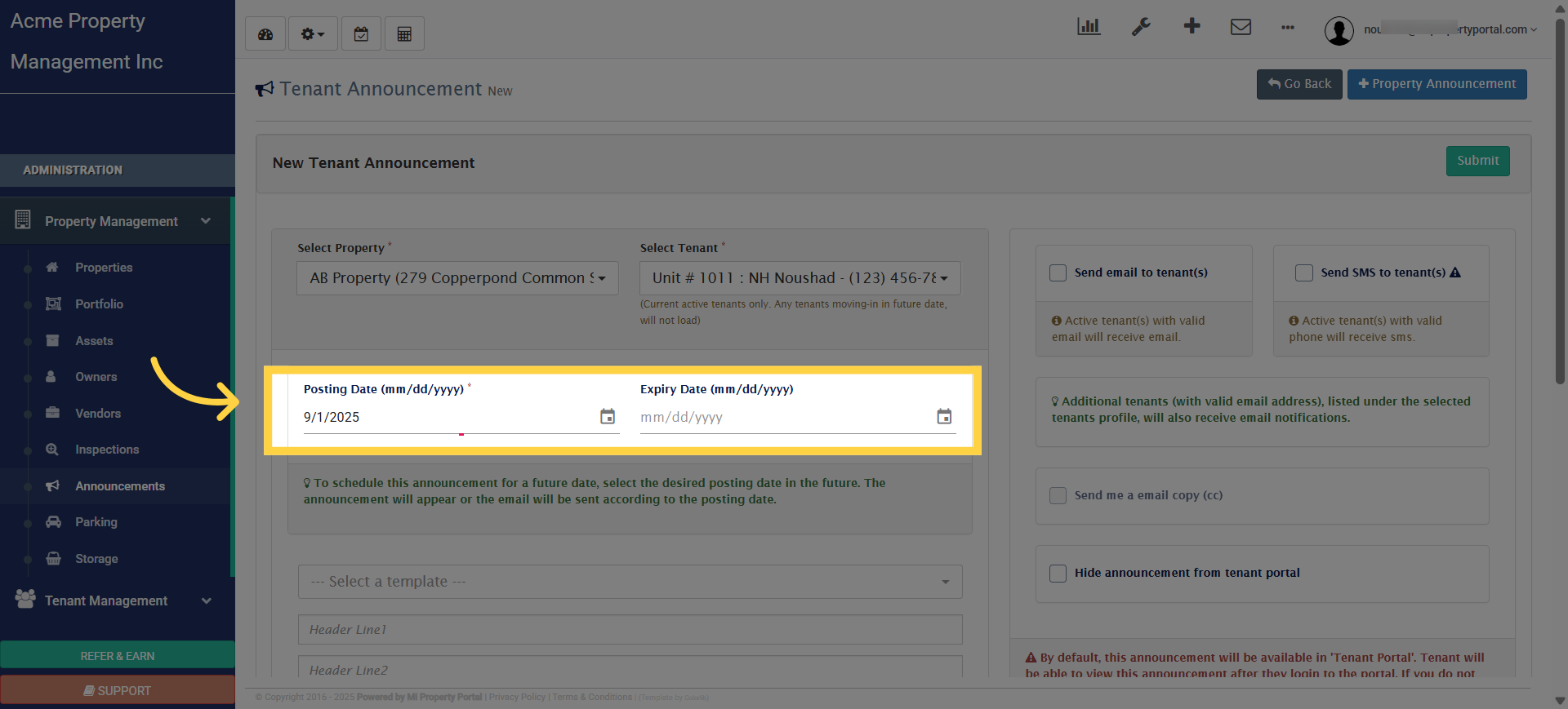 Click 'Posting Date (mm/dd/yyyy) *'