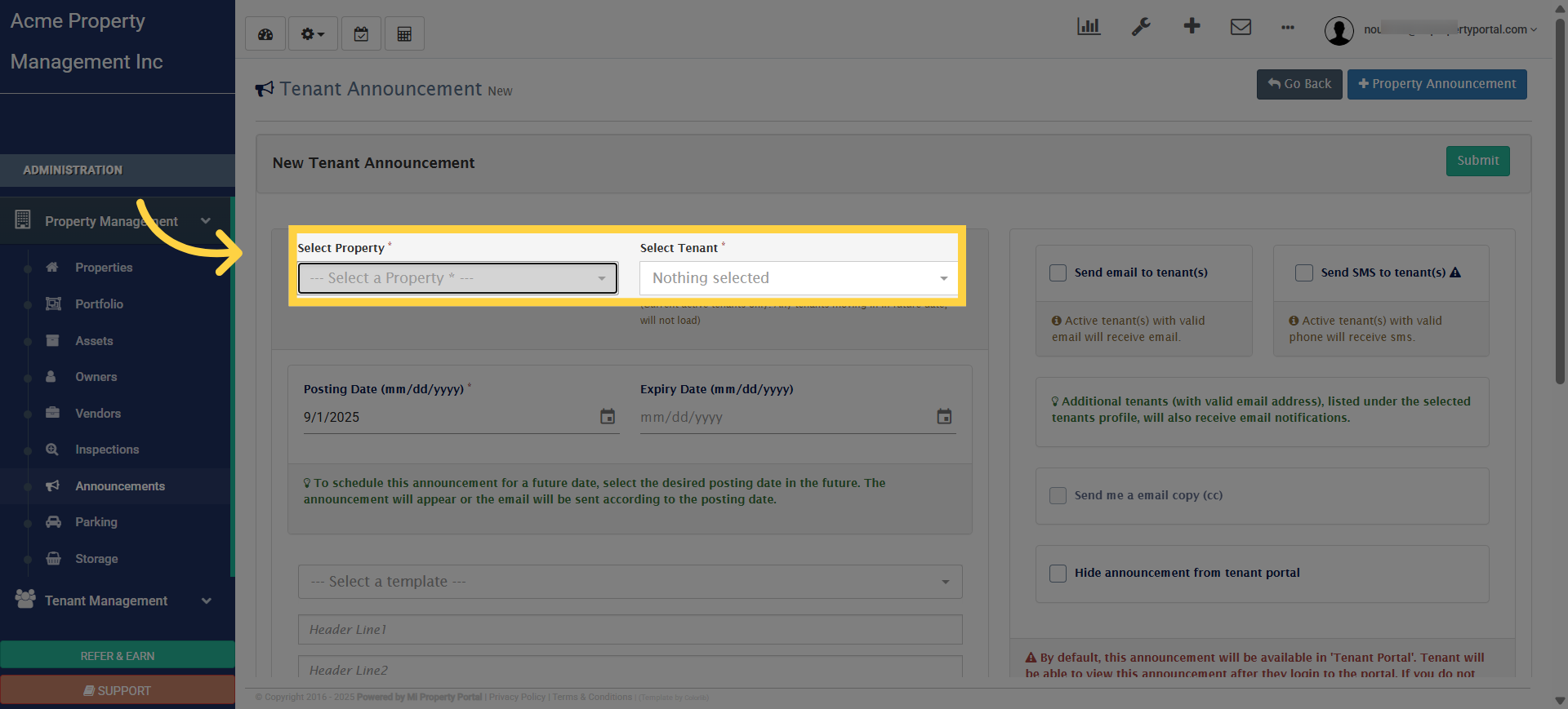 Click '--- Select a Property * ---'