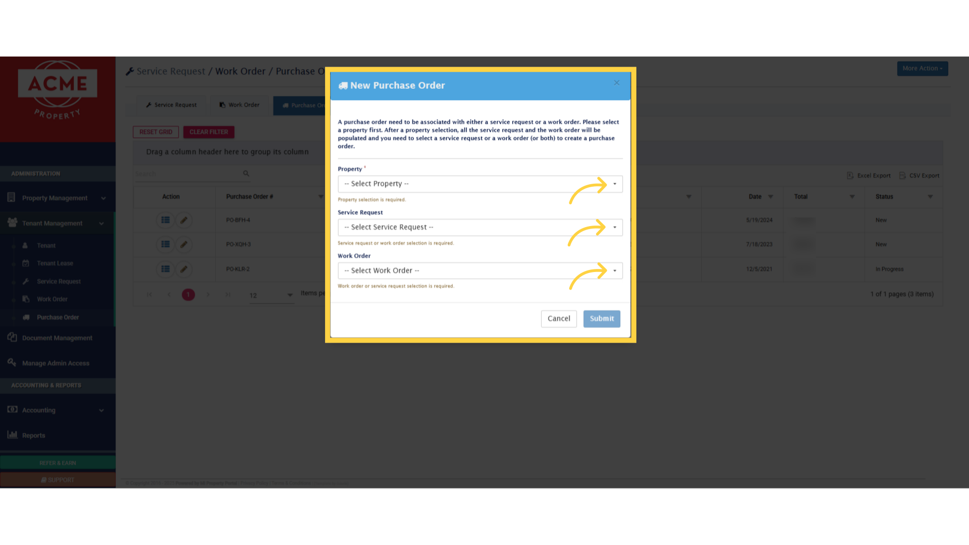 Choose options from all three dropdowns 