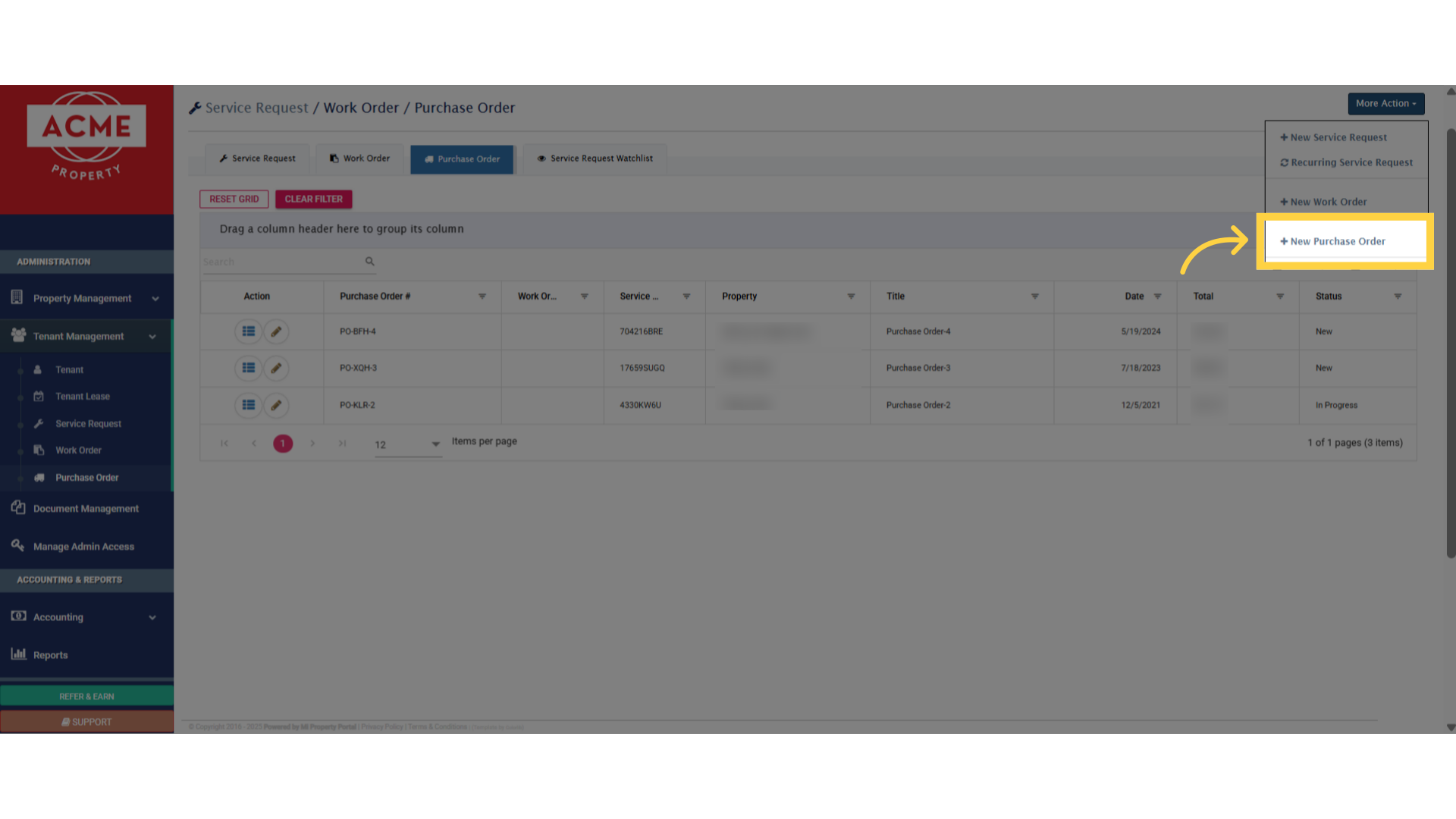 Click on 'New Purchase Order'