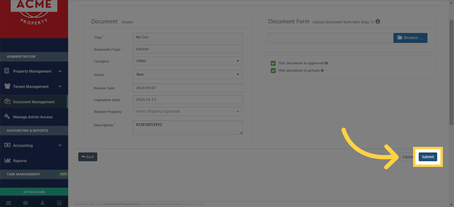 Once you have filled in all the details, click on 'Submit'.