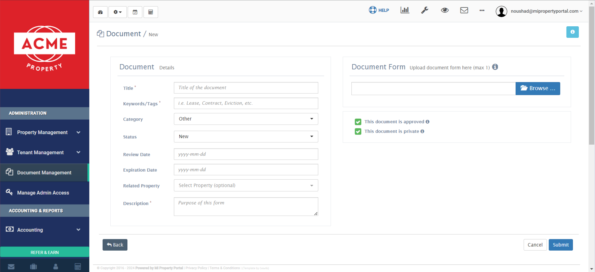 You will be redirected to the 'Document/Details' page.