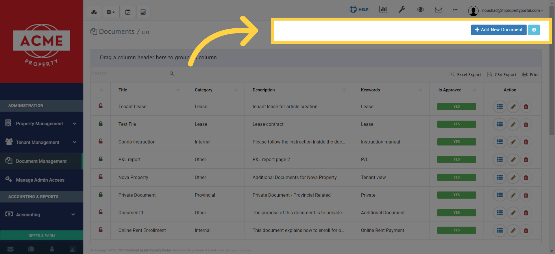 Click on 'Add New Document'