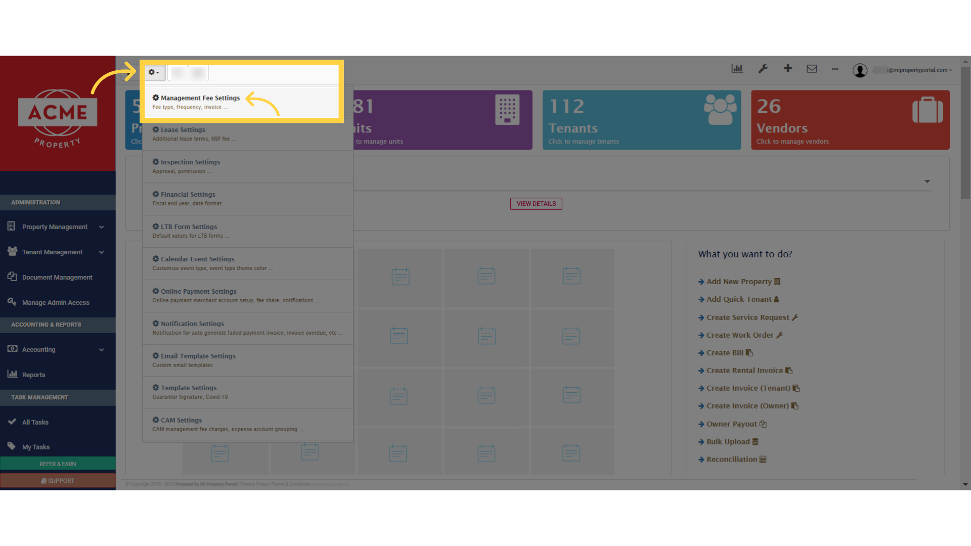 Click 'Management Fee Settings'