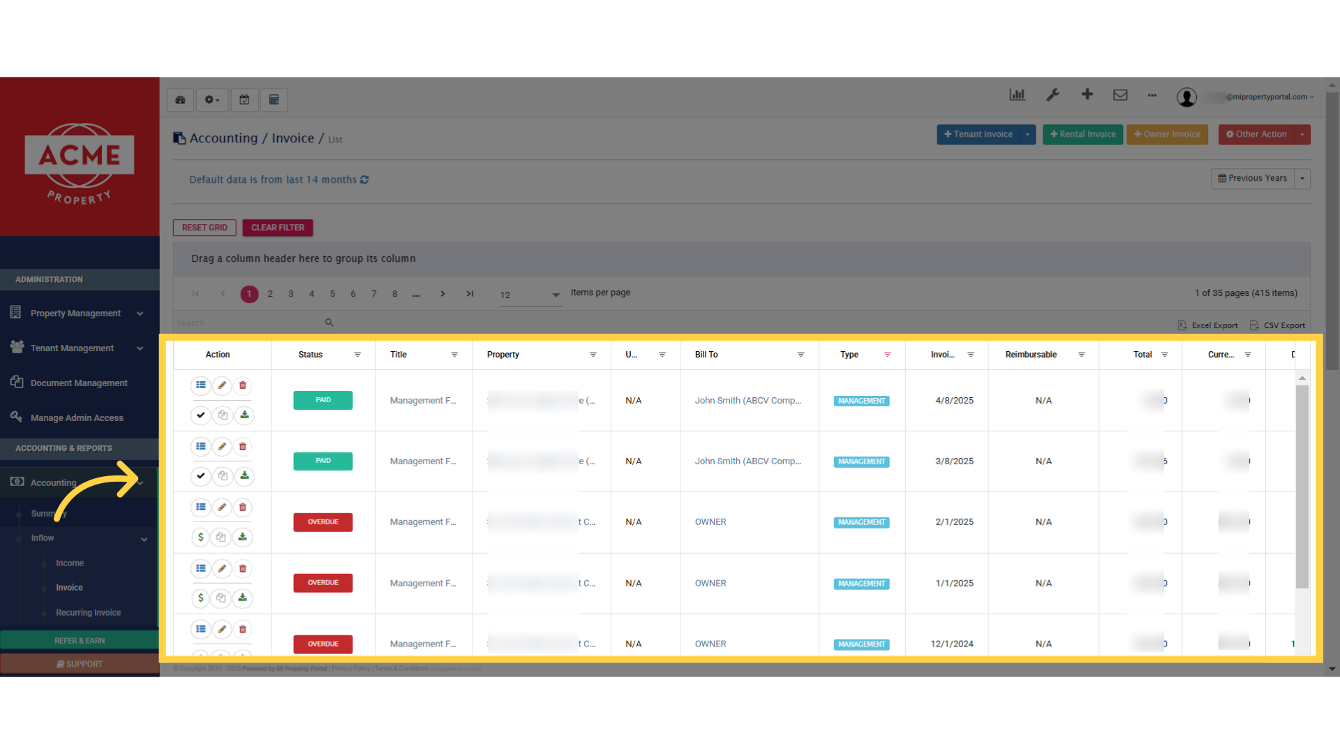 Click 'Excel ExportCSV Export'