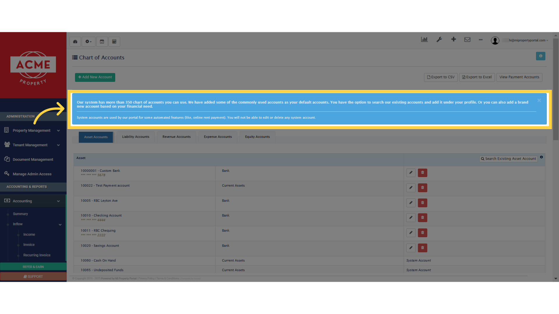 Click 'System accounts are used by our portal for some automated features (like, online rent payment). You will not be able to edit or delete any system account.'