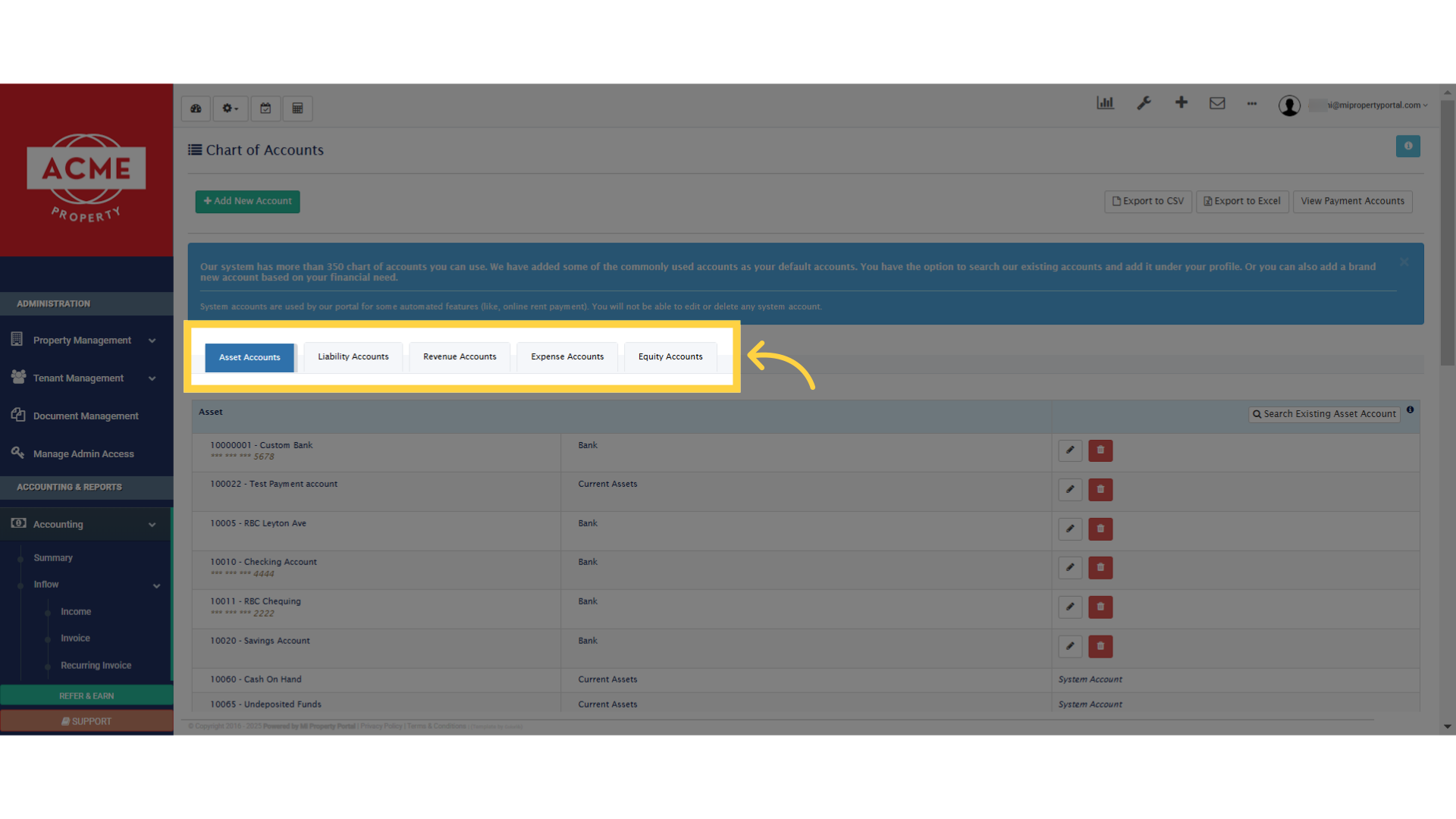 Click 'System accounts are used by our portal for some automated features (like, online rent payment). You will not be able to edit or delete any system account.'