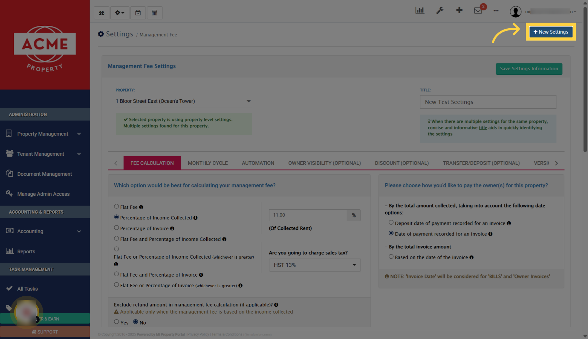 Click New Settings Button