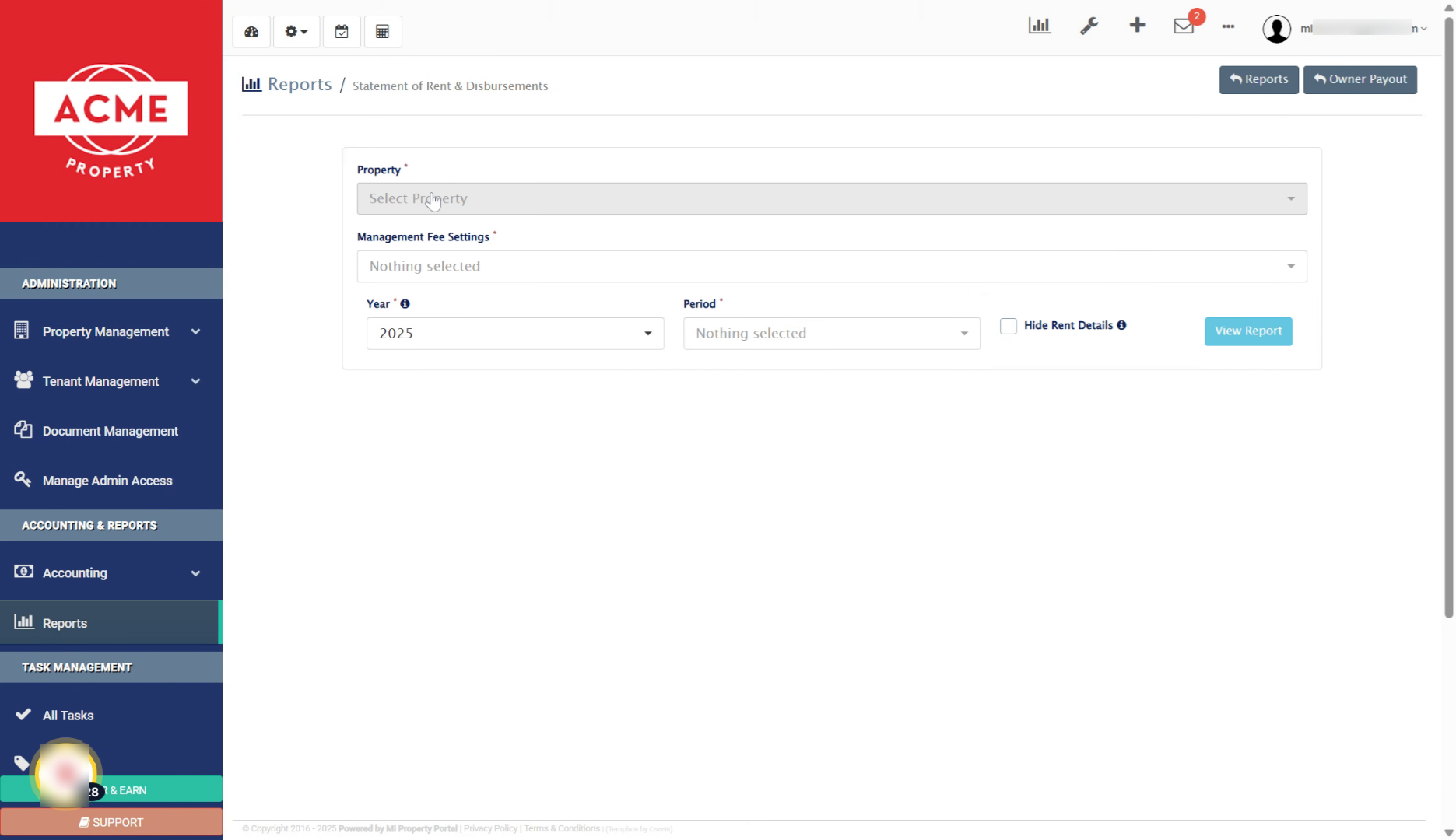 Select Property in Reports