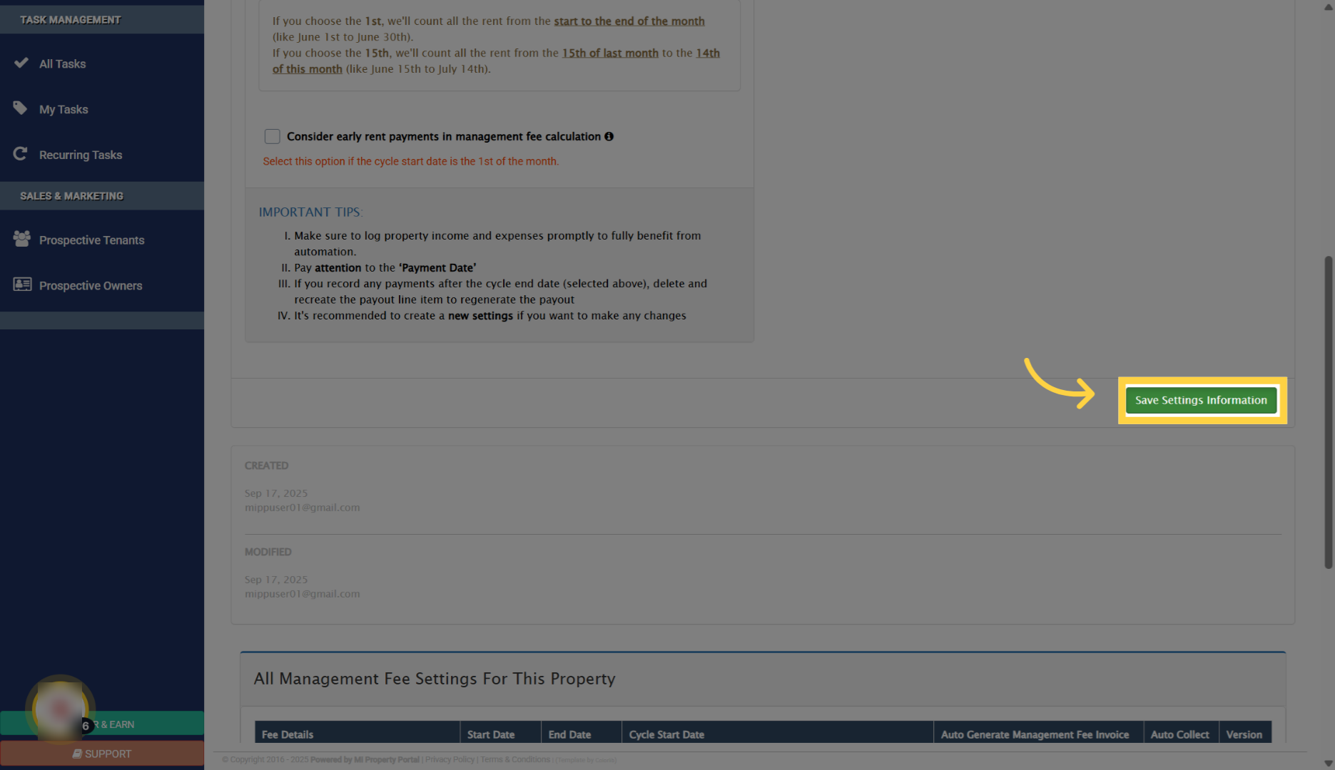Save Updated Settings