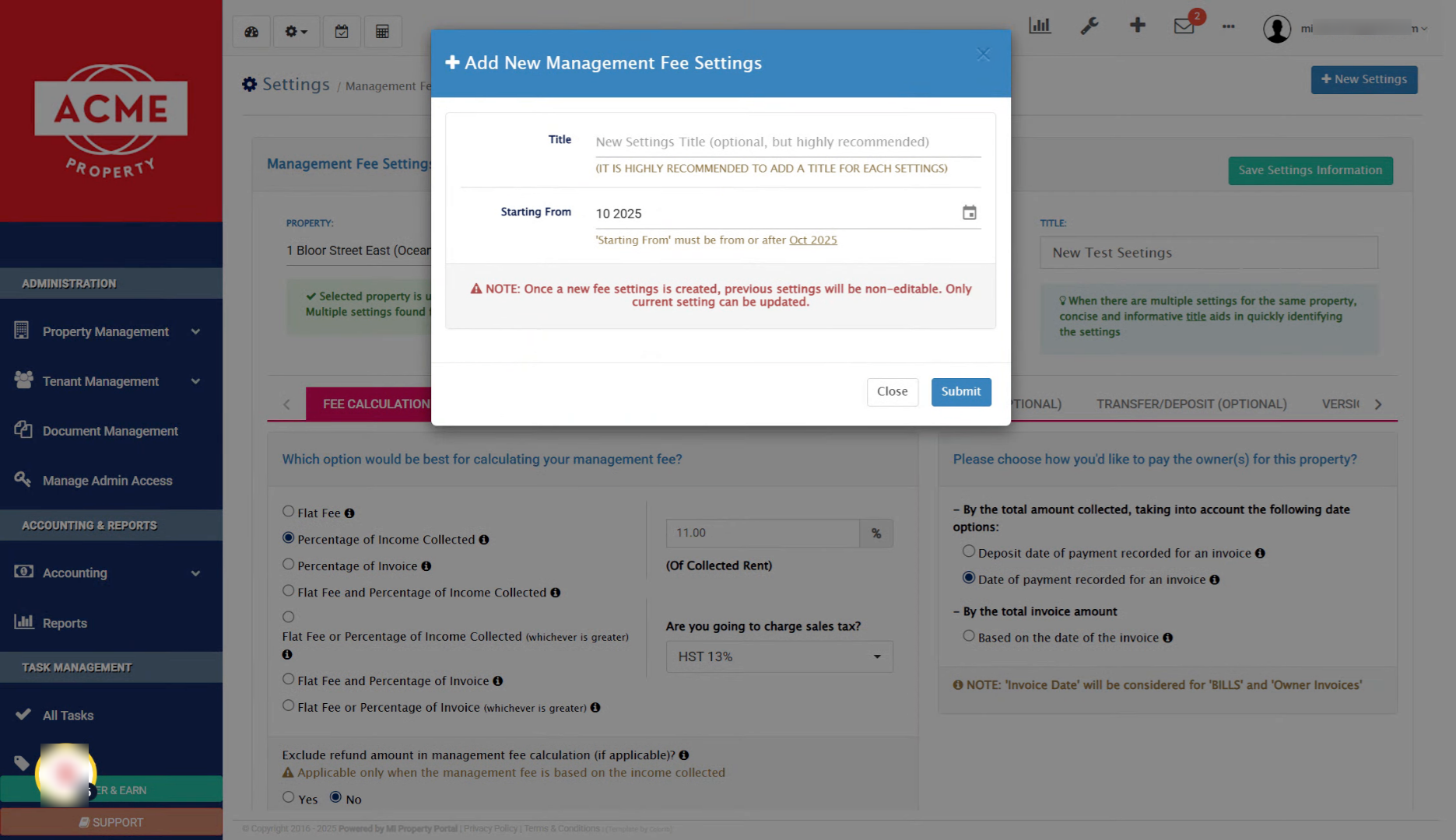 Enter Title for New Settings