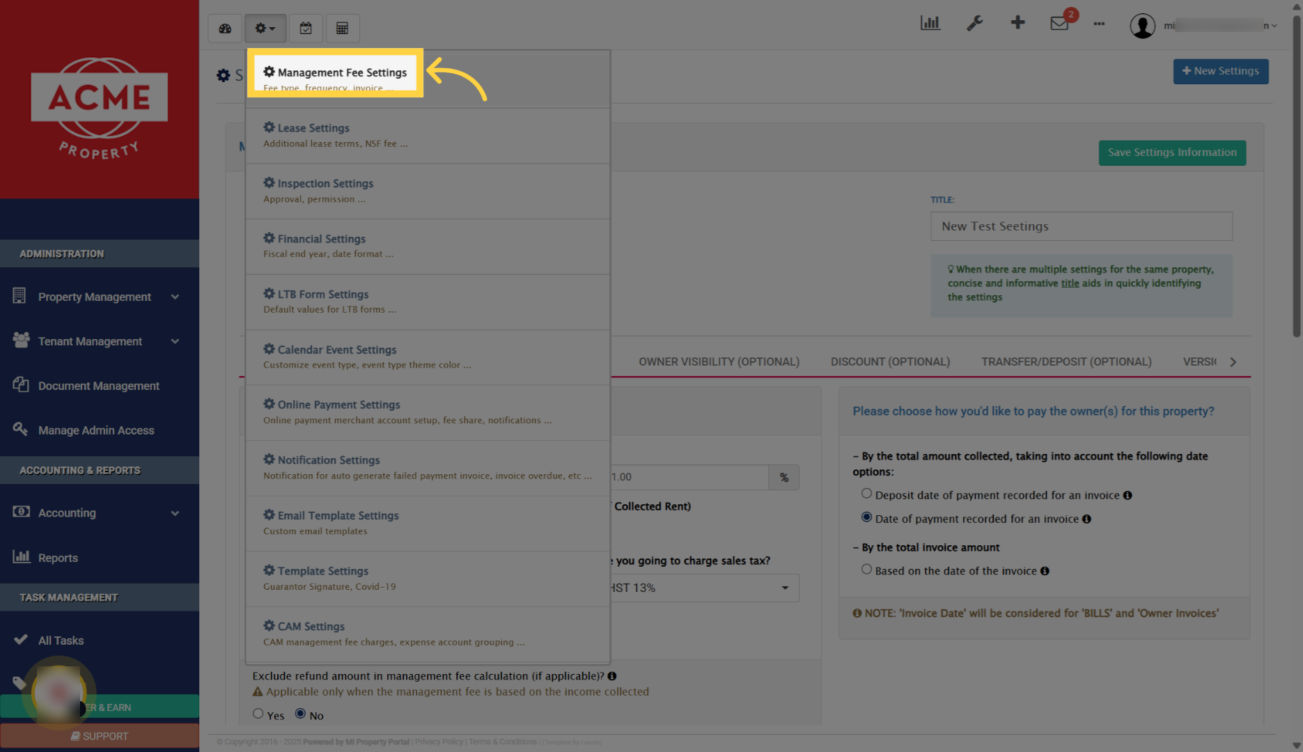 Access Management Fee Settings