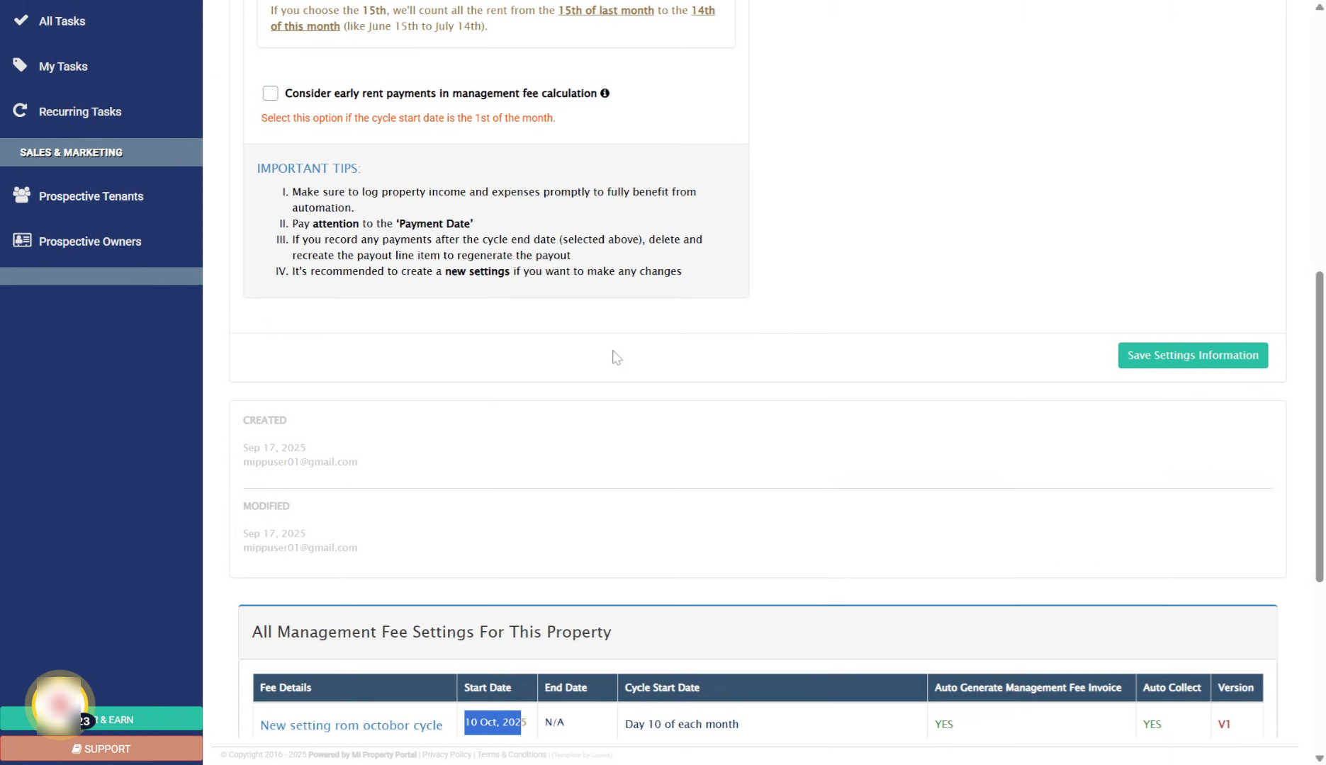 Effect of Changes on Settings