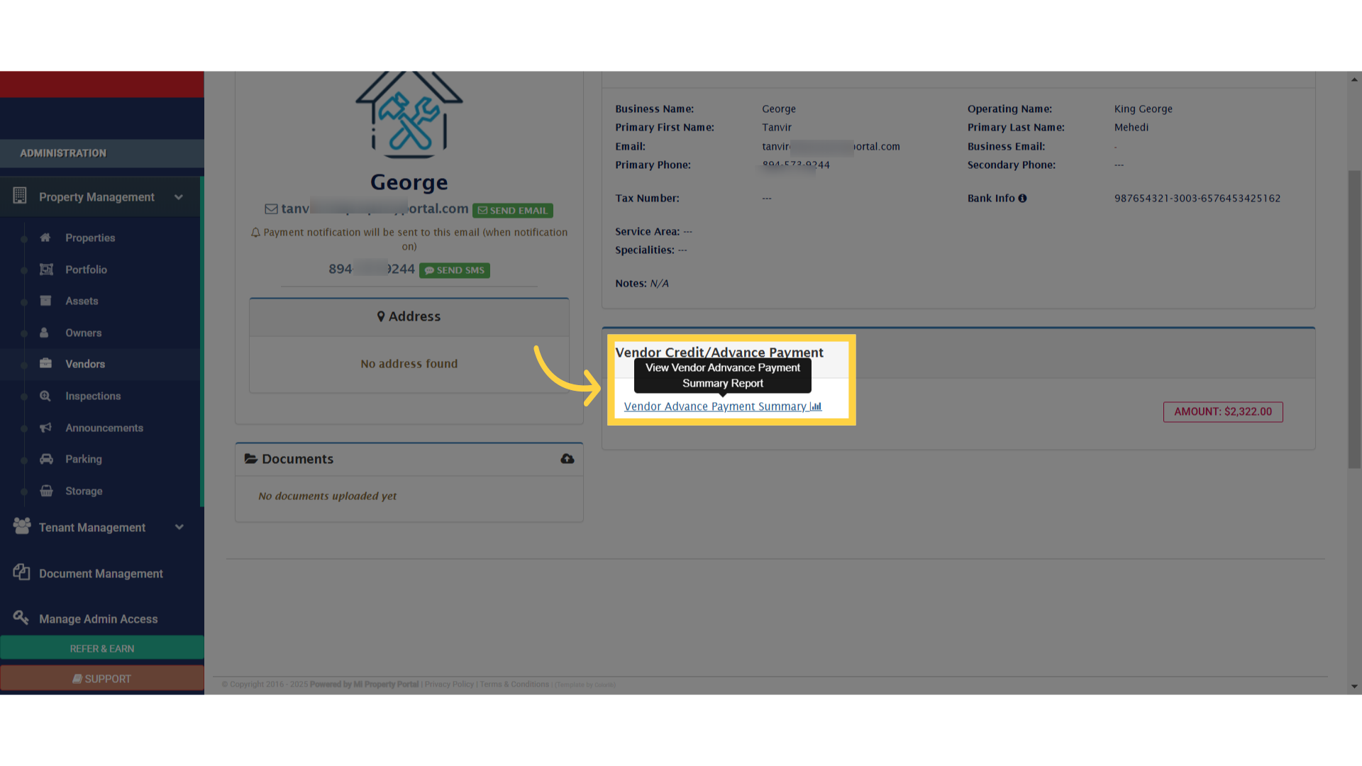 Click 'Vendor Advance Payment Summary'