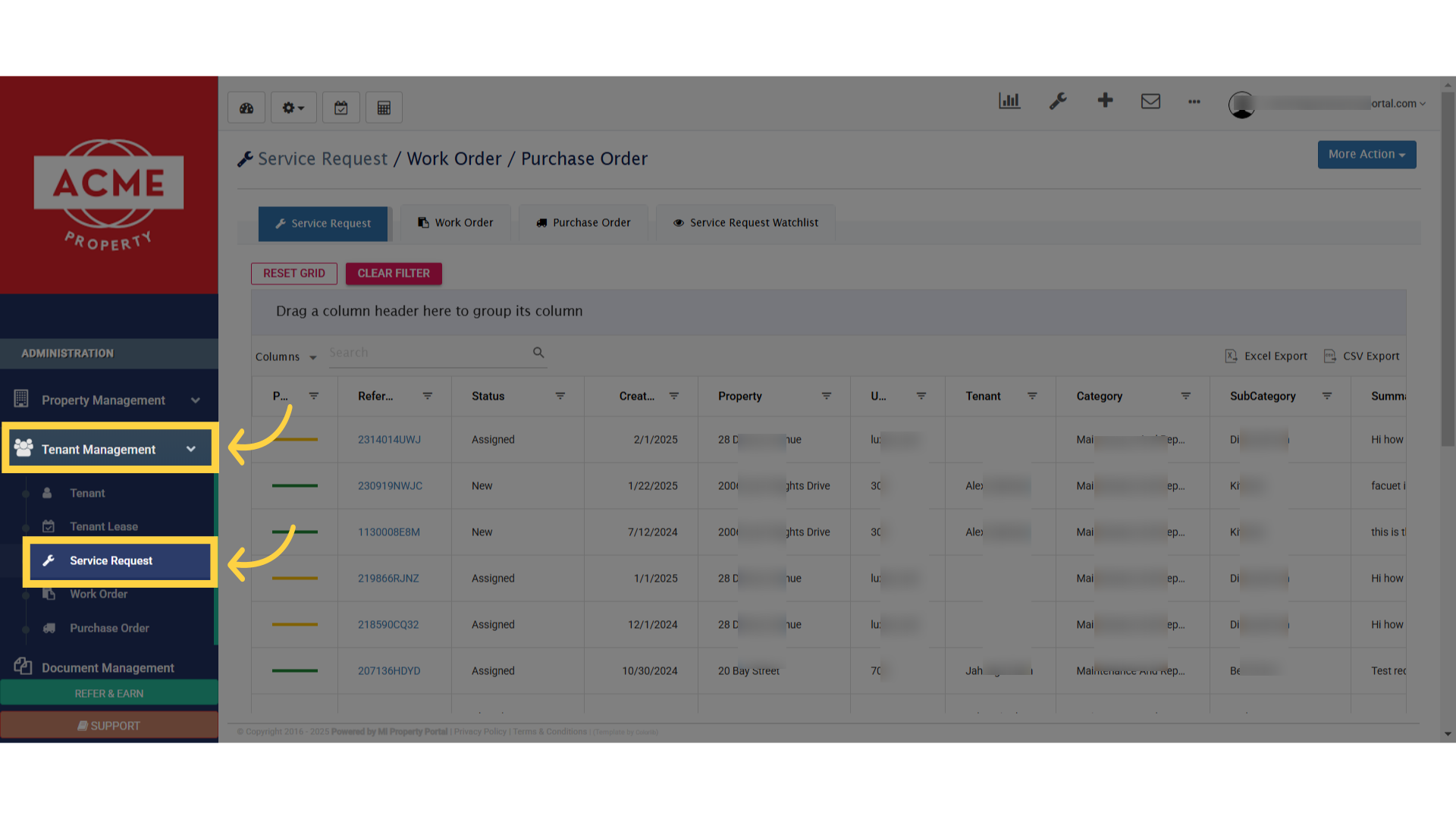 Click 'Service Request'
