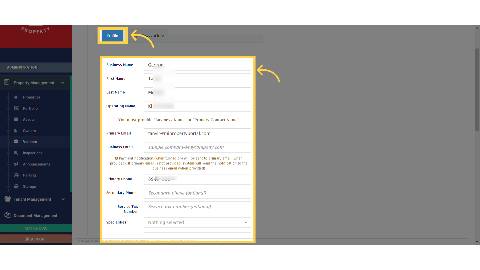 Click 'Business Name'