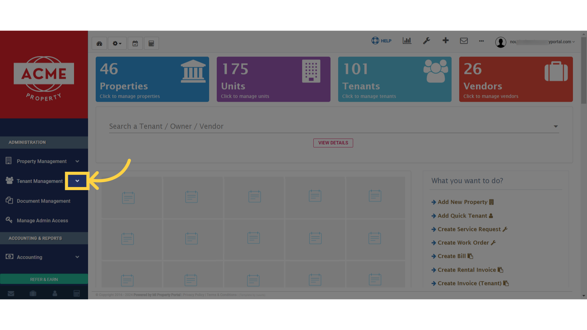 Click on Tenant Management dropdown under Administration