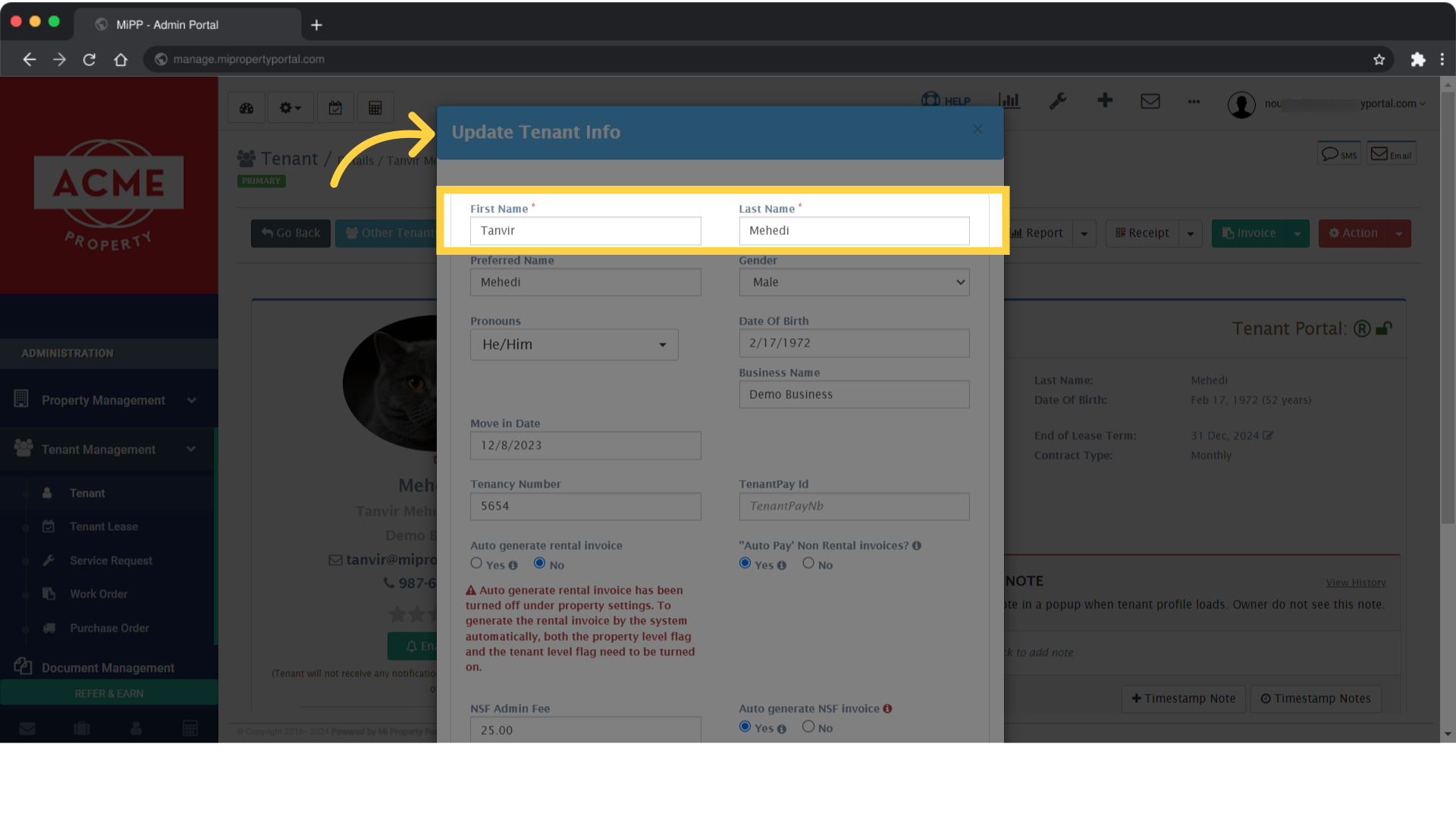 You have the option to change the First Name and Last Name fields according to your preference here