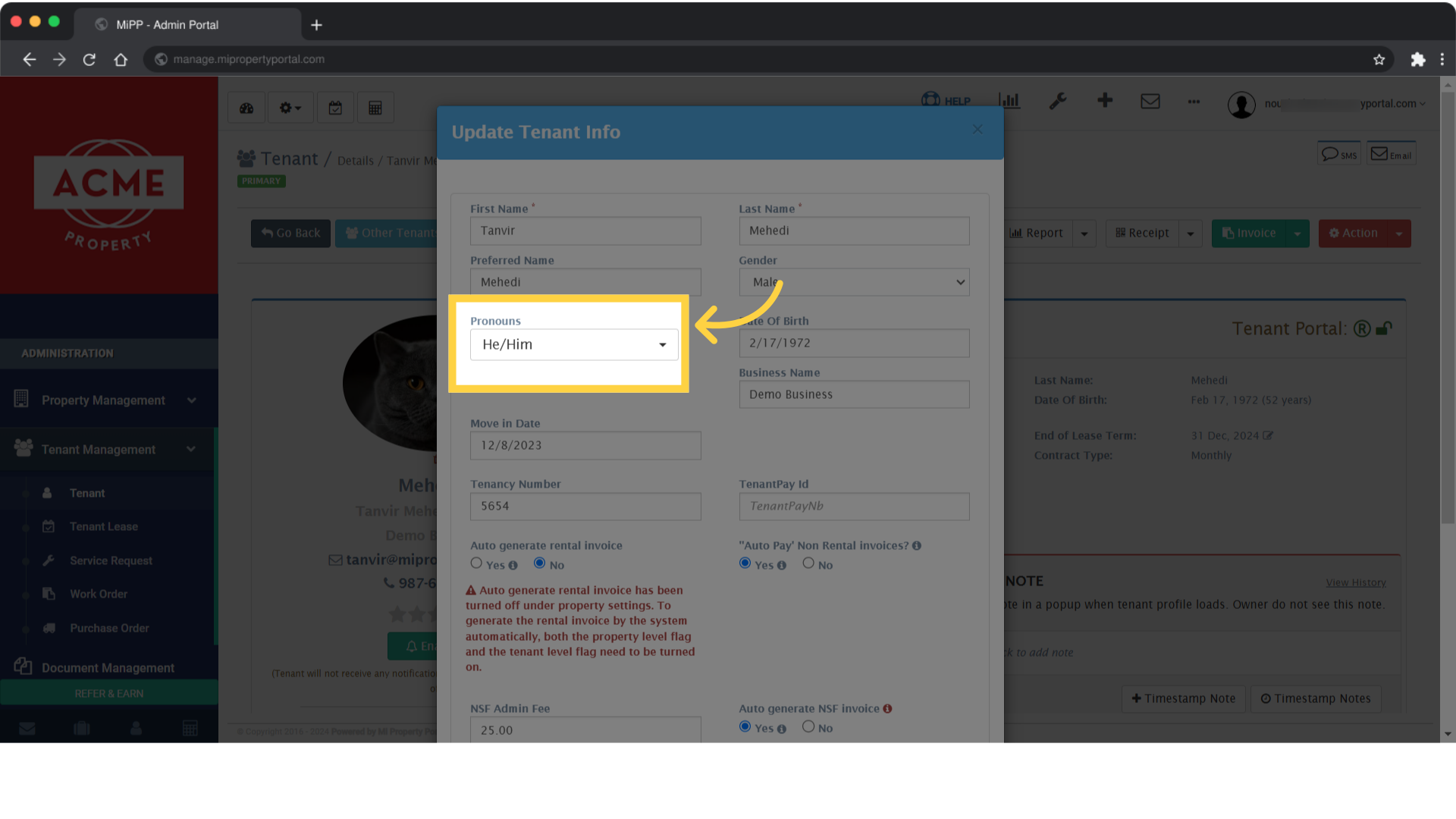 You also have the choice to select pronouns from the dropdown menu