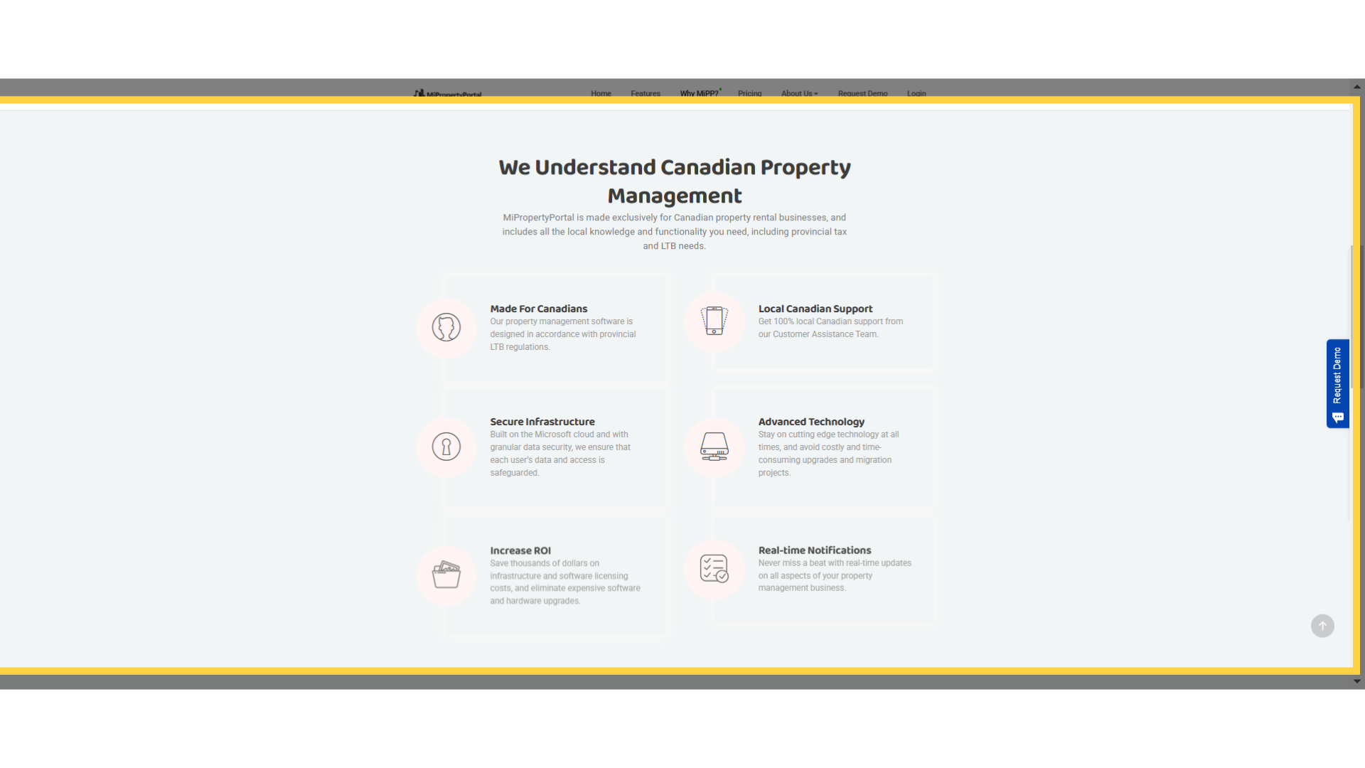 Click 'We Understand Canadian Property Management MiPropertyPortal is made exclusively for Canadian property rental businesses, and includes all the local knowledge and functionality you need,...'