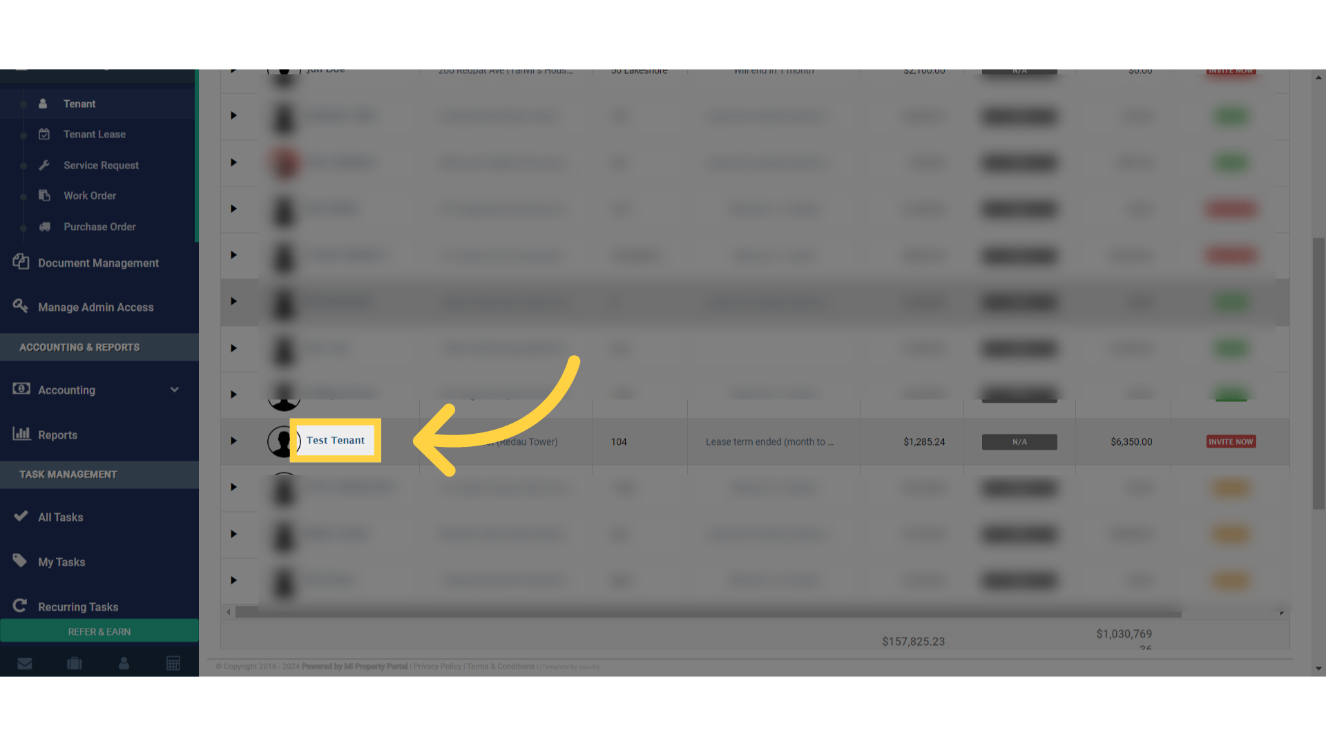Click 'Test Tenant'