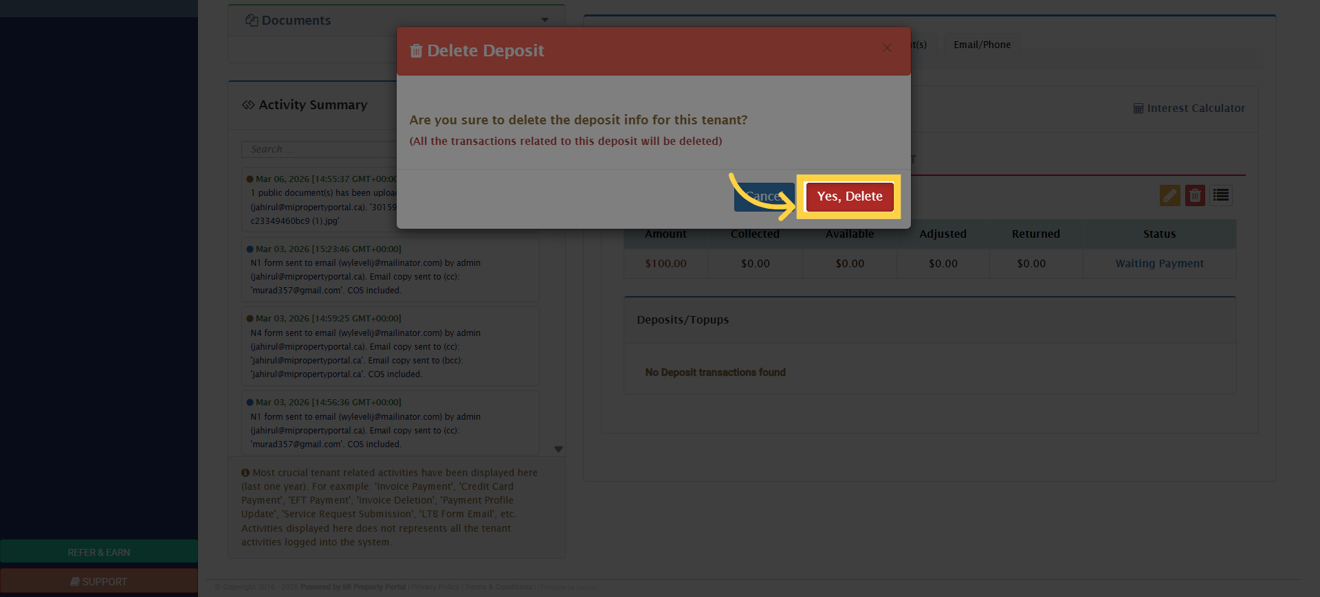 Confirm Tenant Deletion
