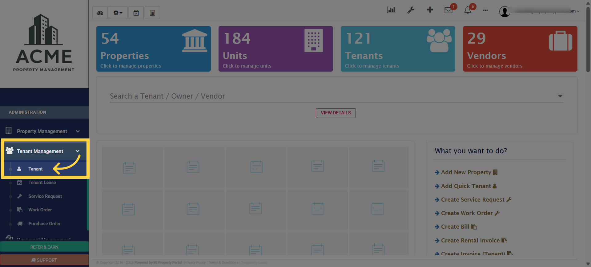 Select Tenant Subsection