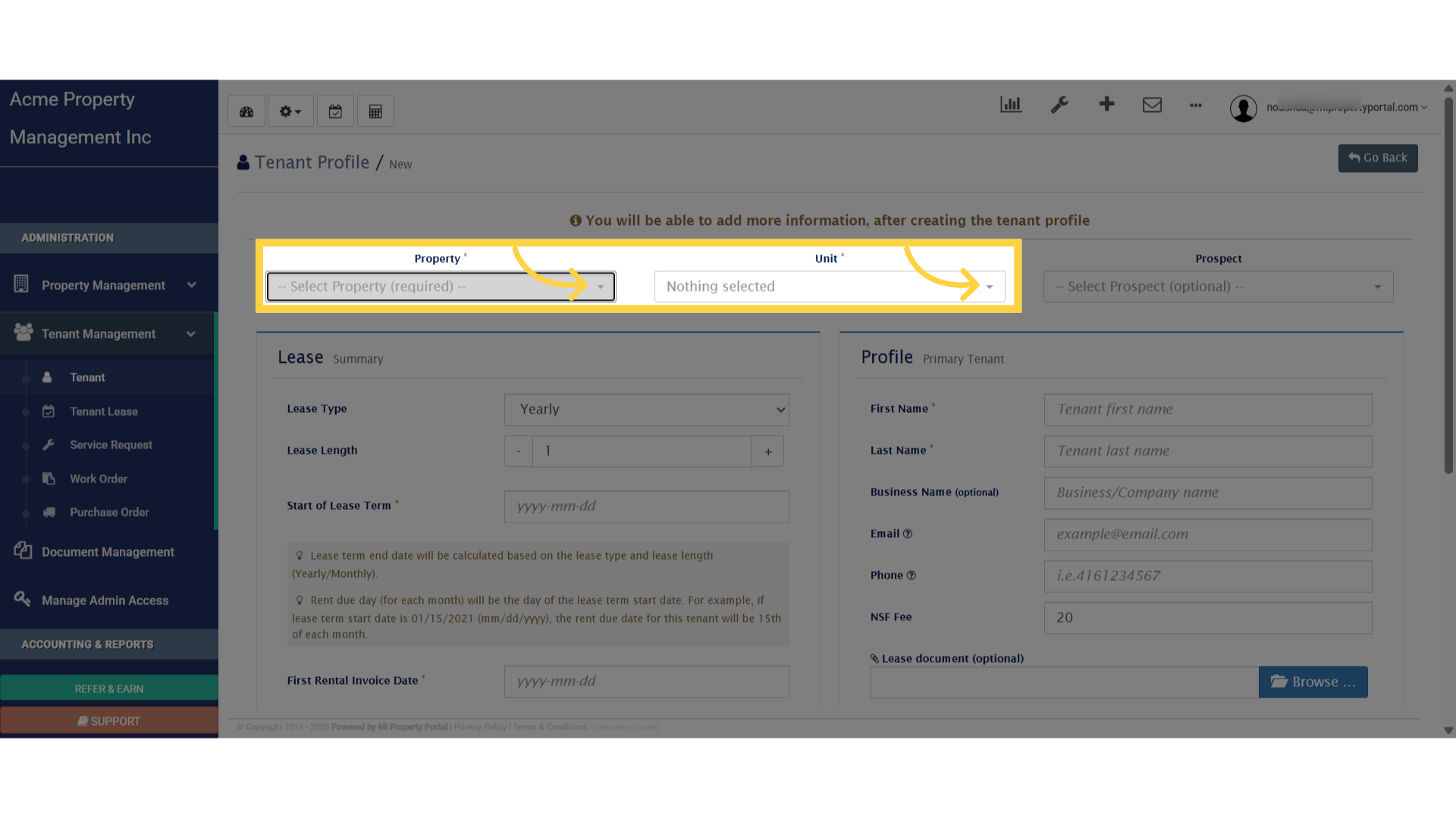 Click '-- Select Property (required) --'